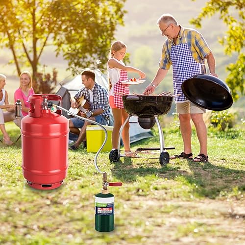 Miniatura 7 de Manguera adaptadora de repuesto de propano de 4 pies con medidor y válvula de control de encendidoapagado, adaptador de recarga de propano para 1