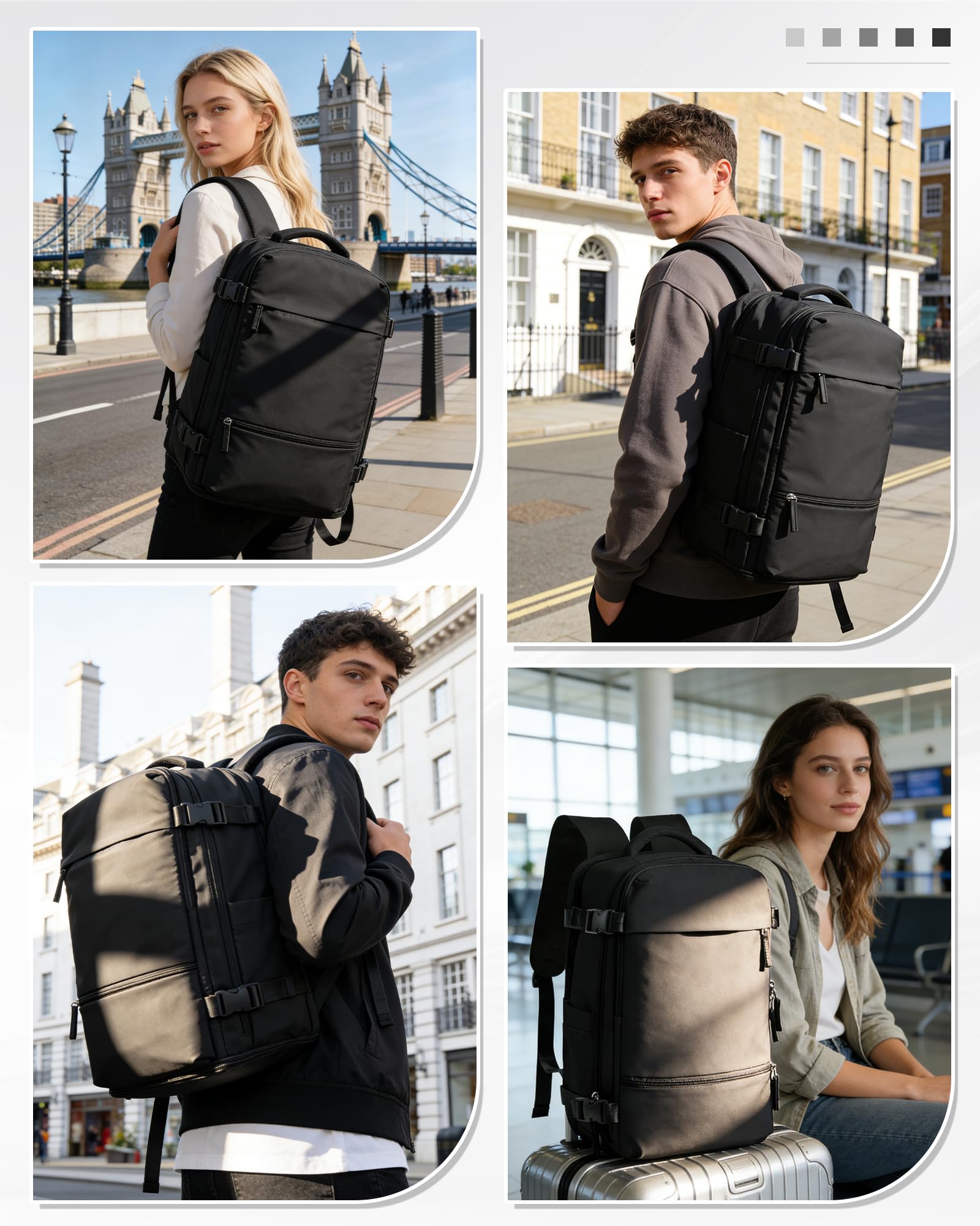 Mochila Viaje Cabina Avion 40x30x20 para Ryanair Mochilas de Vacío con Bomba Bolsa de Cabina Easyjet Equipaje de Mano para Mujer Mochila de Senderismo Mochila Impermeable Cabina Mochila,B01-Negro