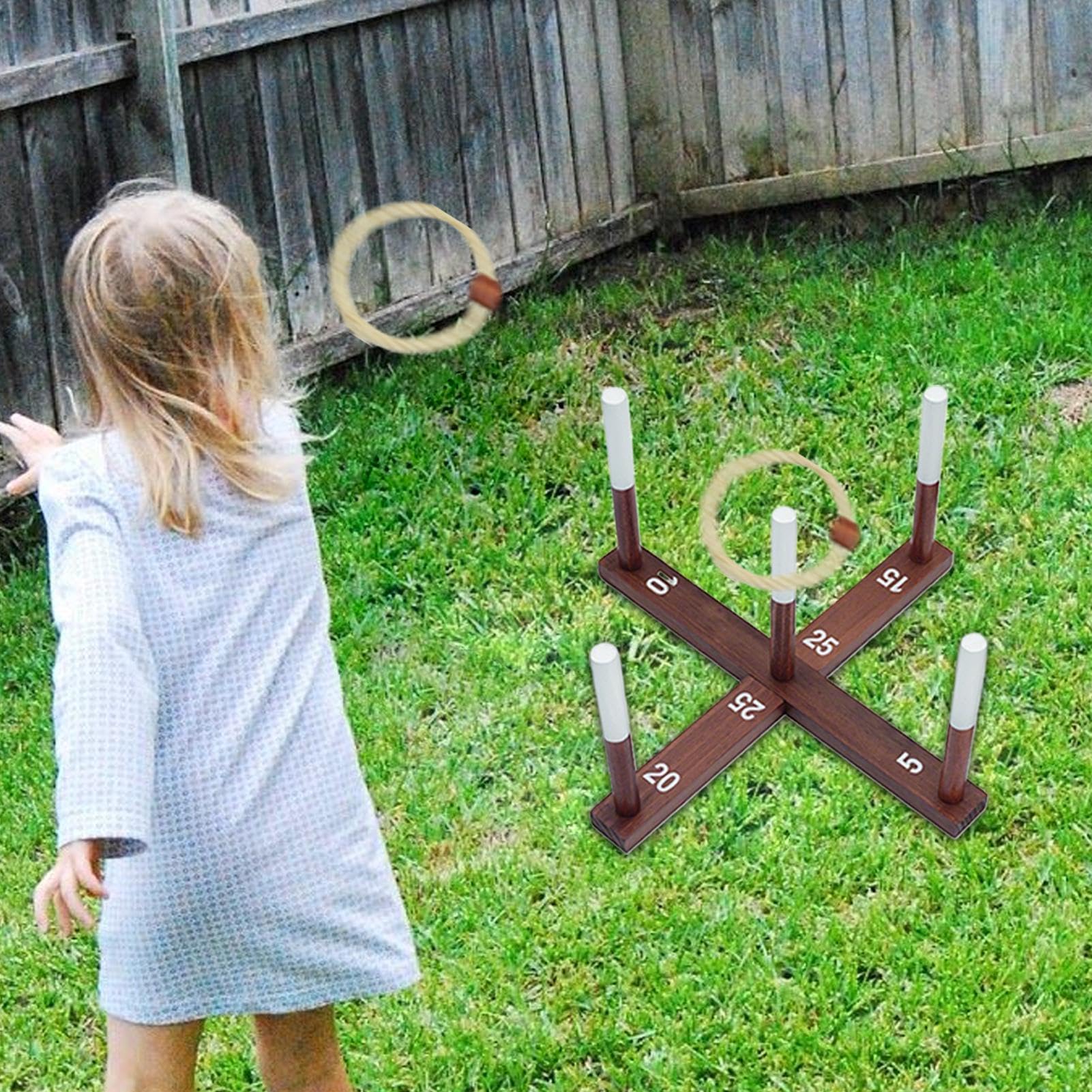 Fangballspiel - 41 x 13,5 x 6 cm, Outdoor-Spiele, verstellbares Ringwurfspiel für Kinder, Ringe mit Holzperlen, Hofspiele | Lustige Sportspiele