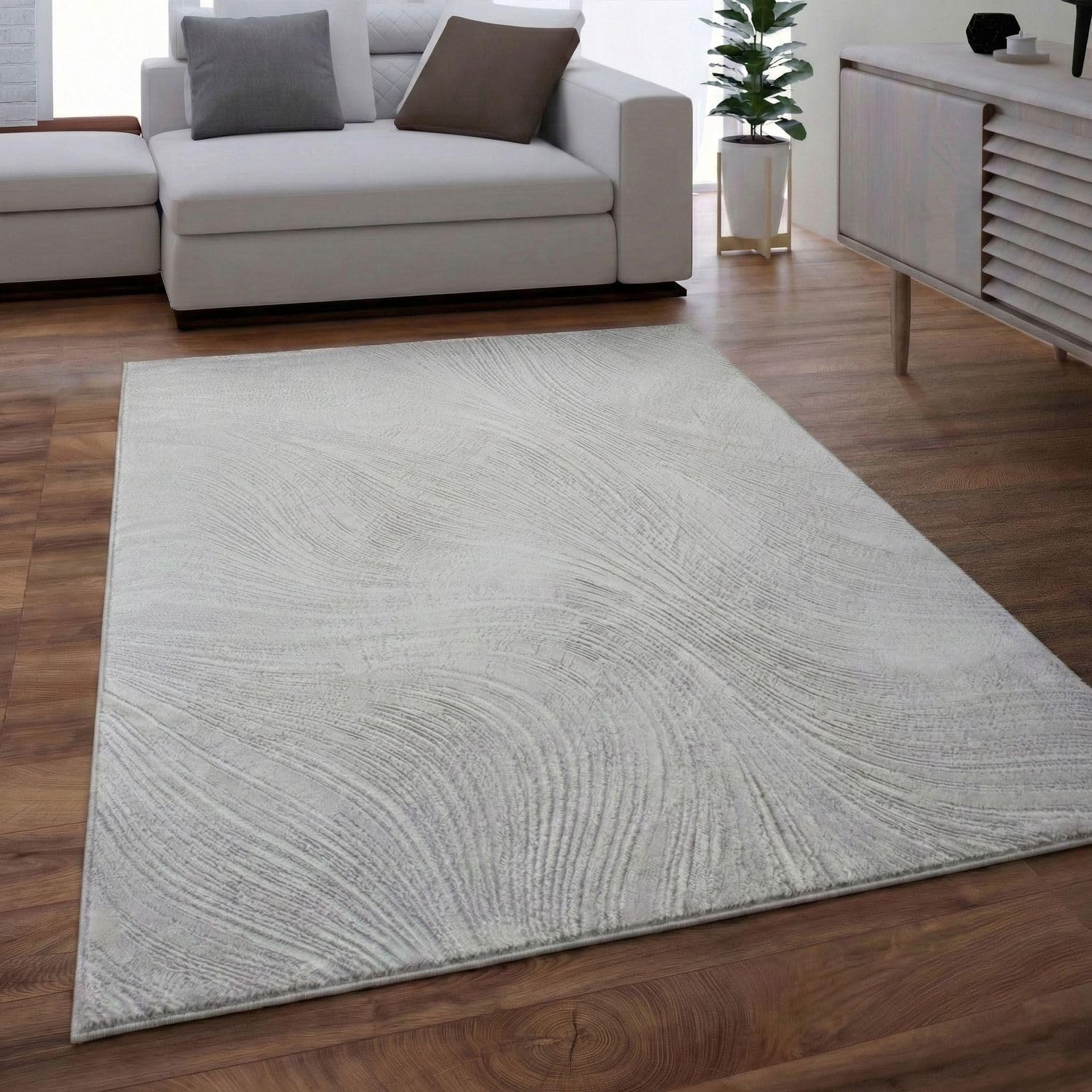VIMODA Teppich Wohnzimmer Teppich Schlafzimmer, Flur, küche Kurzflor Boho Design Unifarbe Hoch-Tief-Effekt Modern 3D Weich,Maße:80x150 cm;Farbe:L.Grey
