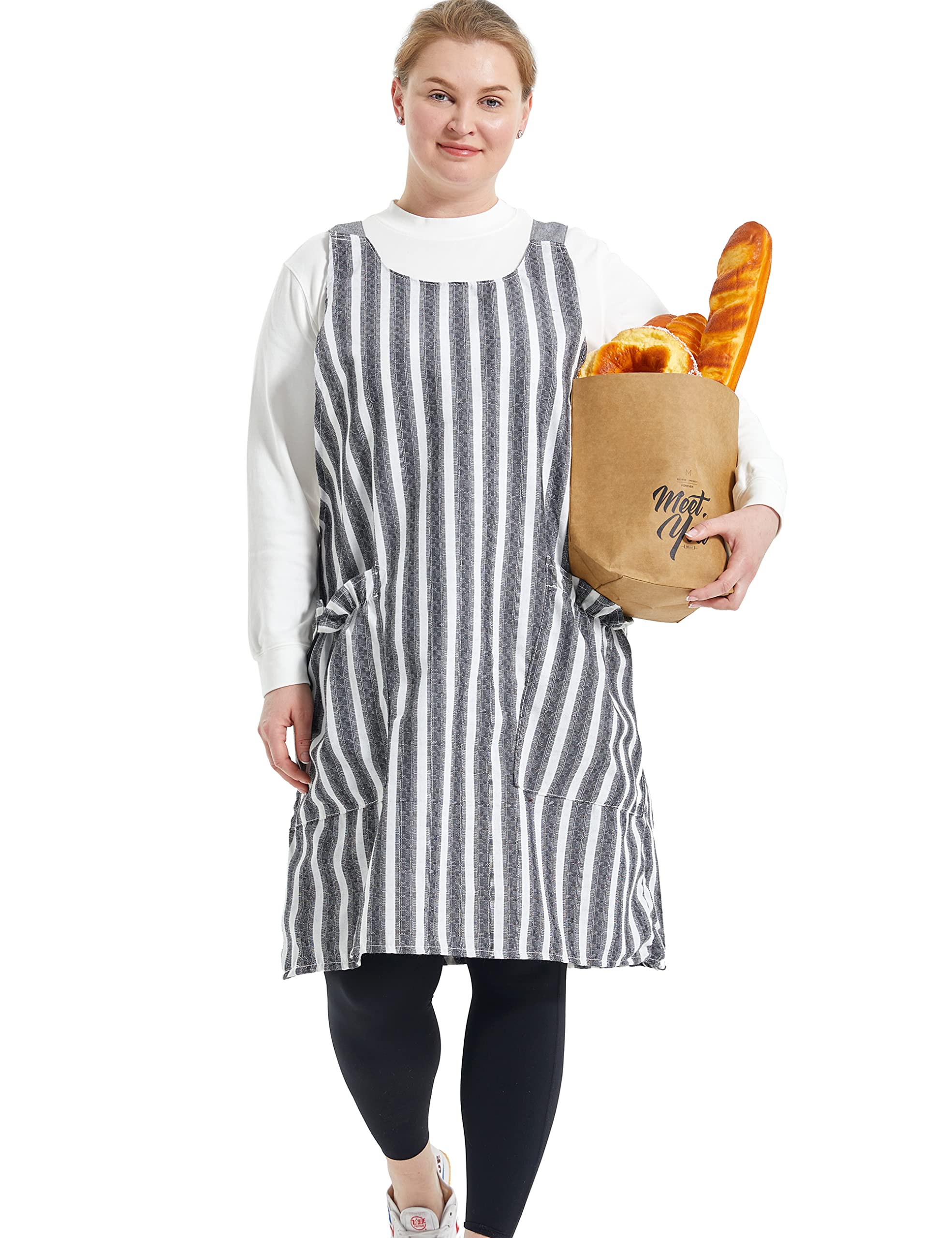 Big Plus Size Aprons for Women with Pockets Cotton Linen Baking Kitchen Cooking