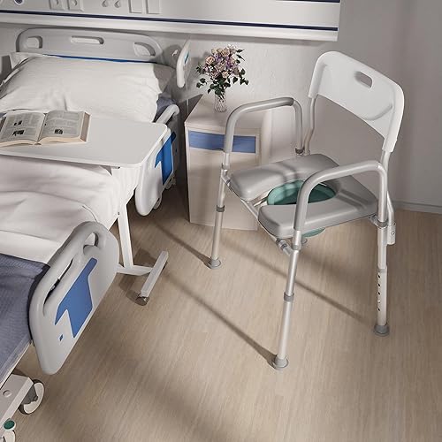 Miniatura 7 de Xilingol Raised Toilet Seat with Handles and Back,350lb Bedside Commode Chair with Arms, 4-in-1 Adjustable and Portable Bathroom Chair for Adults,