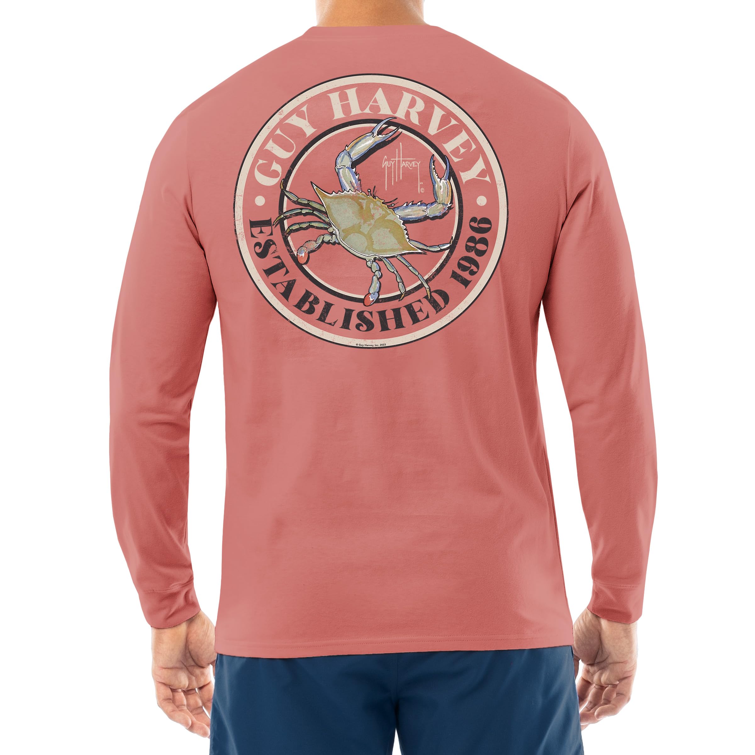 Guy Harvey Men's Canyon Rose/Crabfest ’S Offshore Fish Collection Long Sleeve T-Shirt, Large
