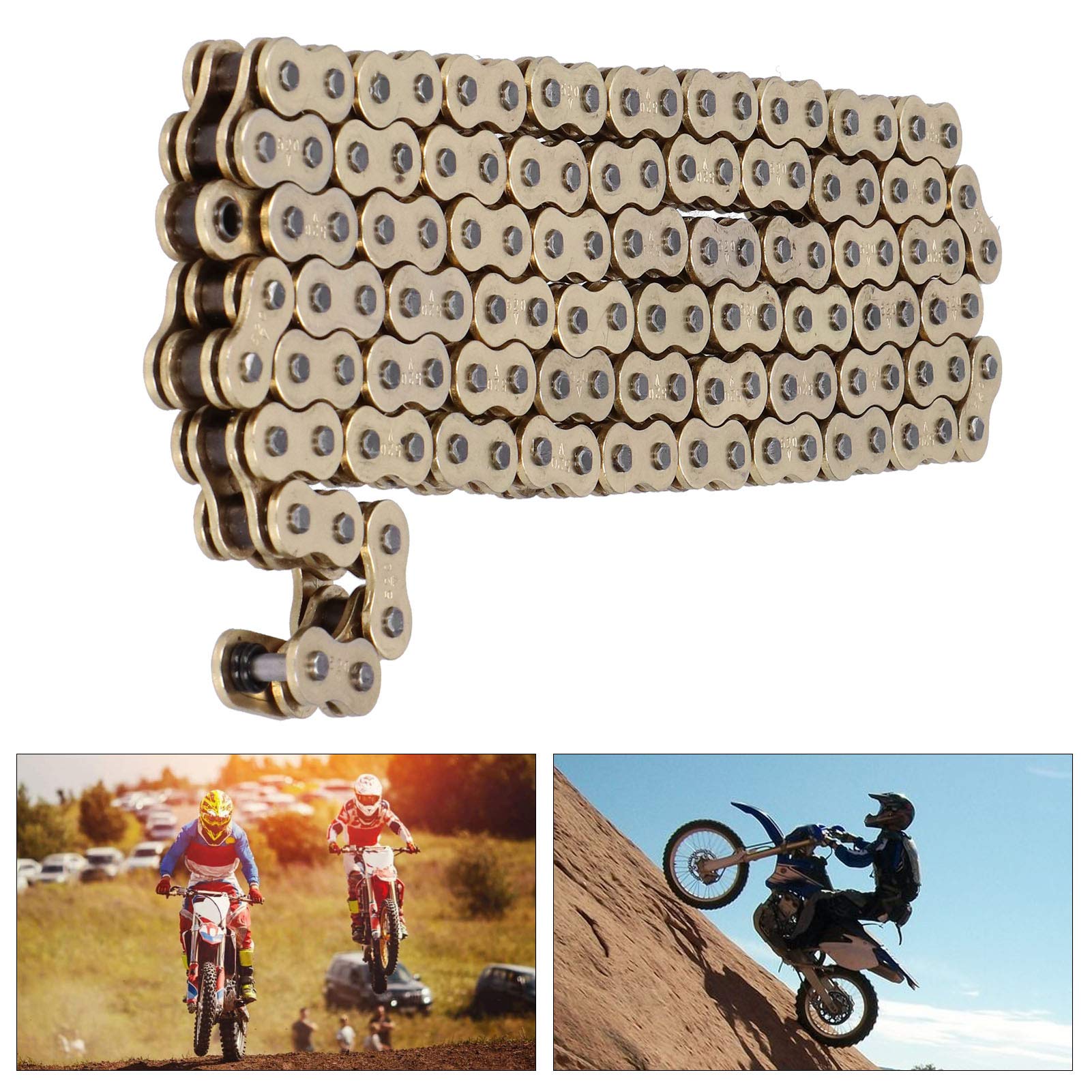 Łańcuch napędowy o-ring, 520 X 120 złoty łańcuch napędowy o-ring odpowiedni do motocykla ATV MX 520 Pitch 120 Link Street Bike