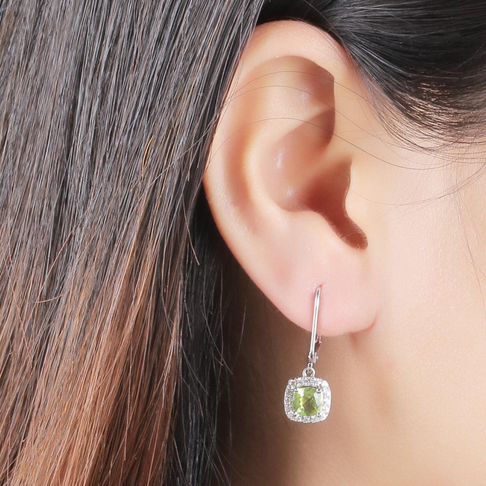 LOKILOKI 1.36ct Pendientes De Gota Cuadrados De Peridoto Natural Plata Genuina 925 Joyería Informal Elegante Piedra Preciosa para Mujeres Regalos De Boda