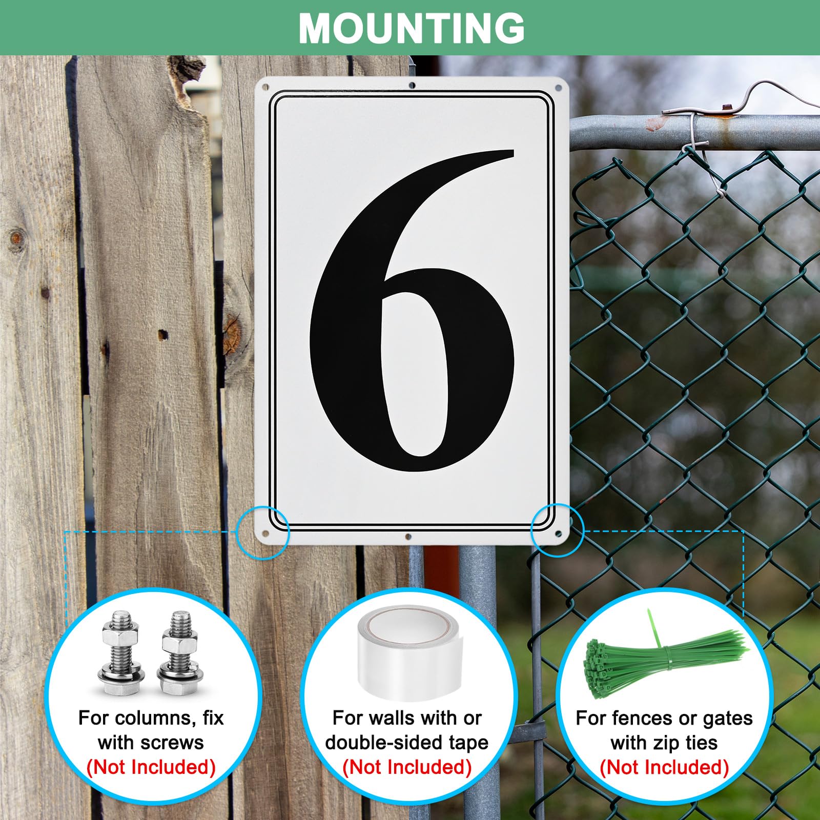 M METERXITY Aluminum Number Sign 6, 11.8 Inch House Numbers and Metal Letters, Parking Spot Letter Signs - Image 4