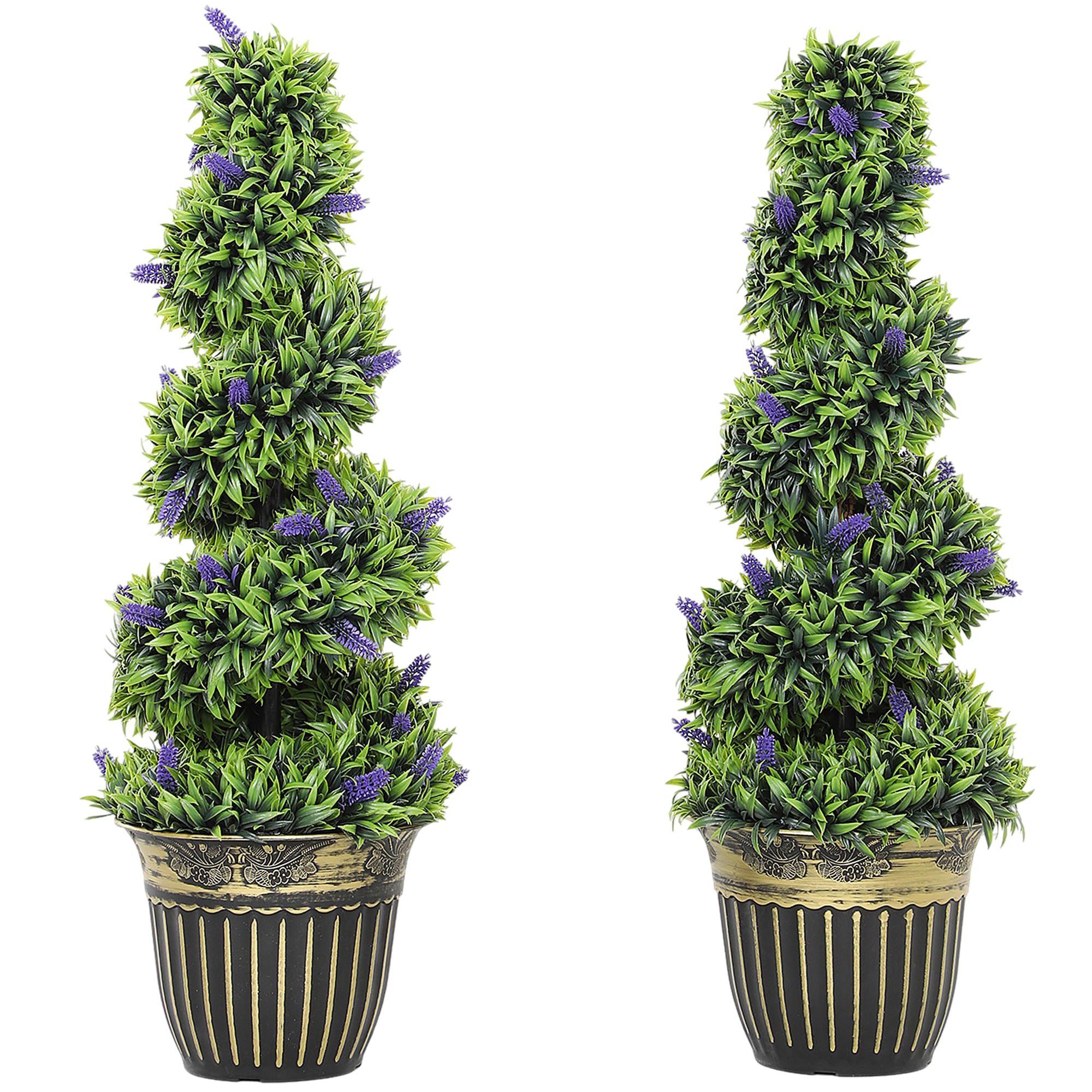 Homcom Set Of 2 Decorative Artificial Plants With And Pot, 90Cm Lavender