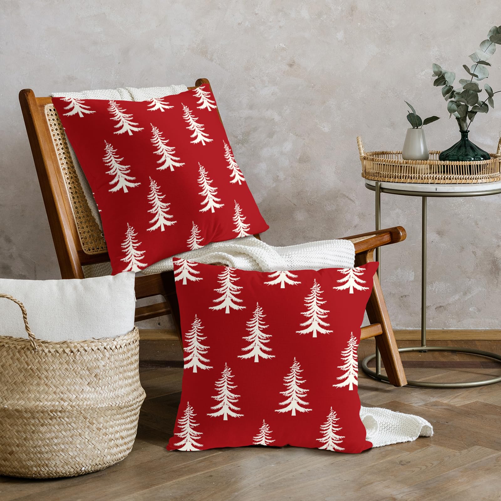 Set di 2 federe per cuscini con albero di Natale, quadrate, geometriche, per divano, inverno, vacanze, rustiche, decorazione natalizia per casa, divano, portico, letto, esterno, 50 x 50 cm