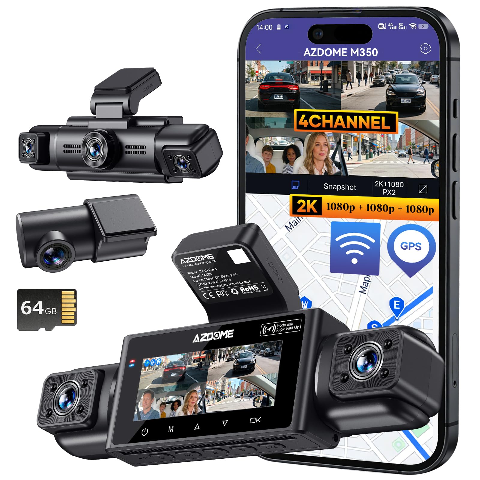 AZDOME M350 4 Channel Dash Cam