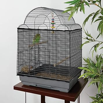 Trinkrittey Adjustable Bird Cage Seed Catcher Net Cover Elastic Band Mesh Cover Black for Parrot Cages