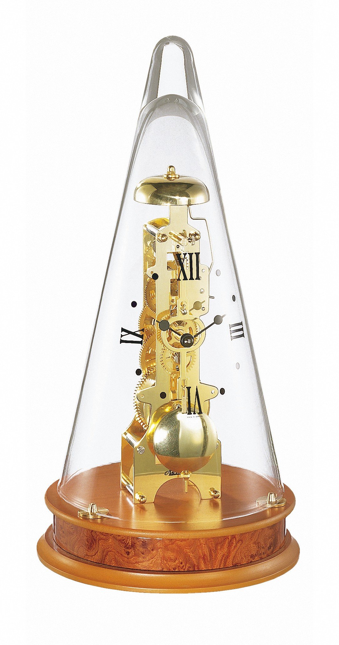 Hermle Uhrenmanufaktur Table Clock, Glass, Cherry Wood, Diameter 18 cm x 35 cm