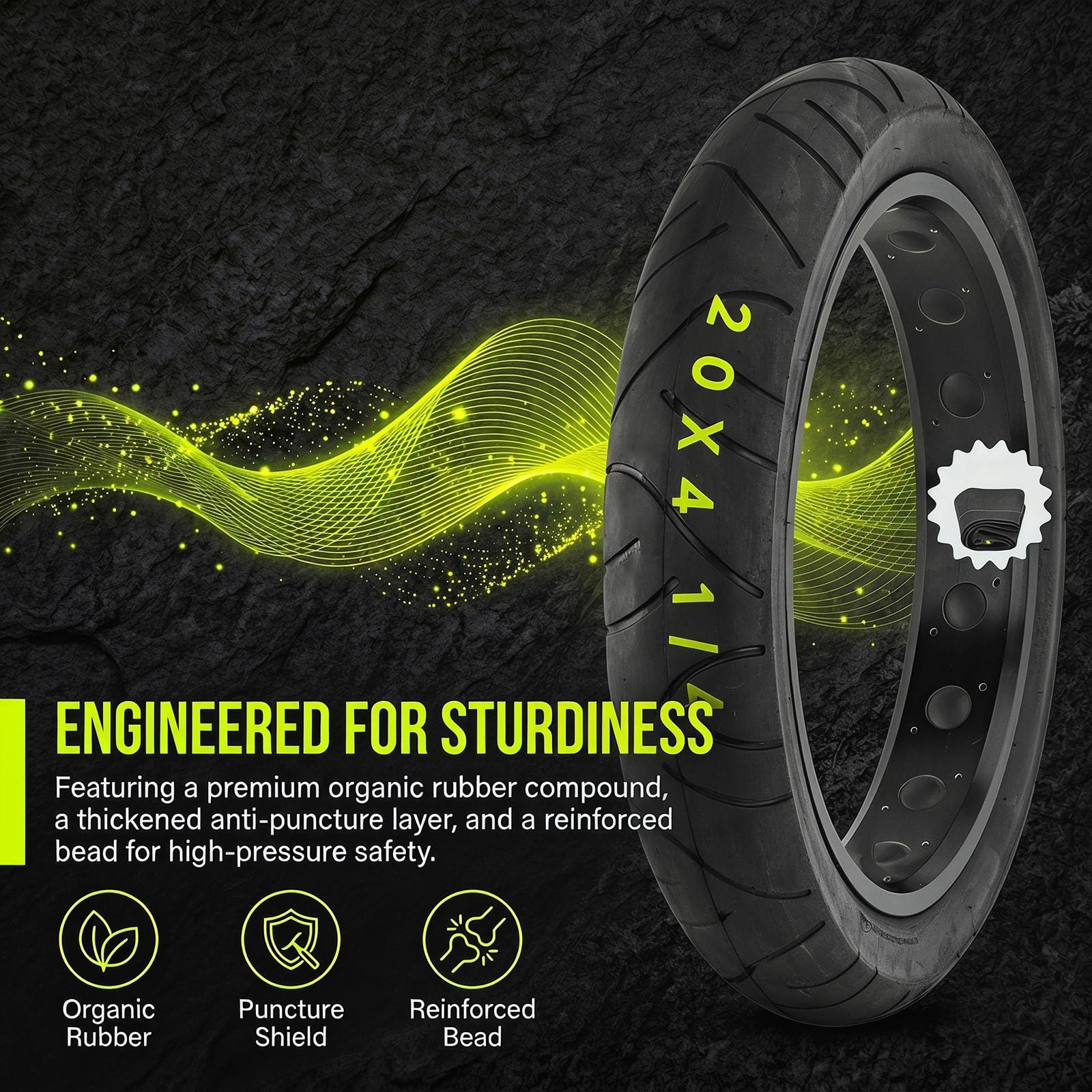 20x4 1/4 Opona Rowerowa, 20x4 1/4 Odporna na Pęknięcia do Fatbike’ów z Bieżnikiem Ulicznym, Gotowa do Tubeless, Trwała Guma, Maks 35 PSI(2PCS)