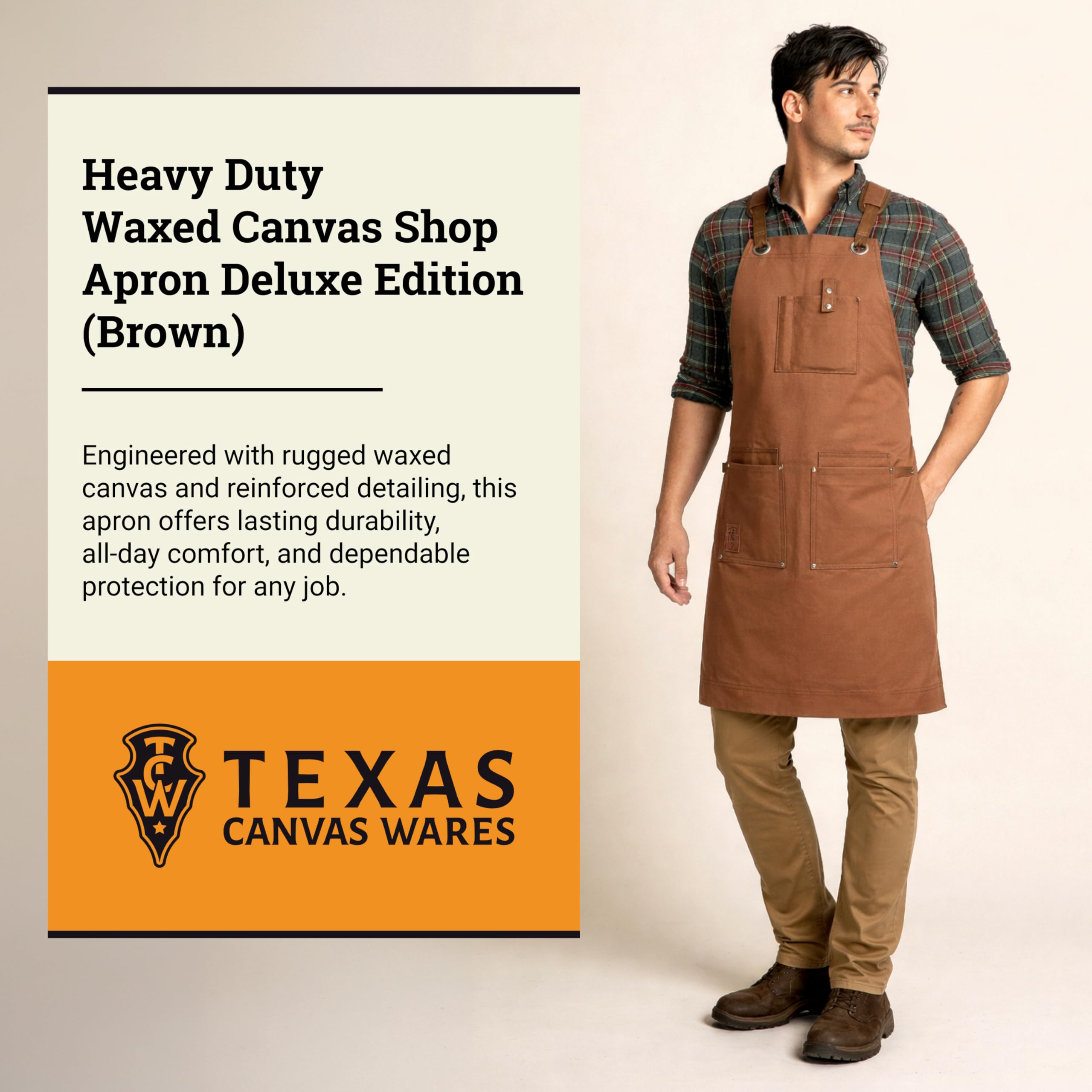 Texas Canvas Wares gewachstem Canvas Heavy Duty Arbeit schürze mit Taschen - Deluxe Edition mit Quick Release Schnalle einstellbar bis XXL für männer und Frauen - (Brown Deluxe Edition)