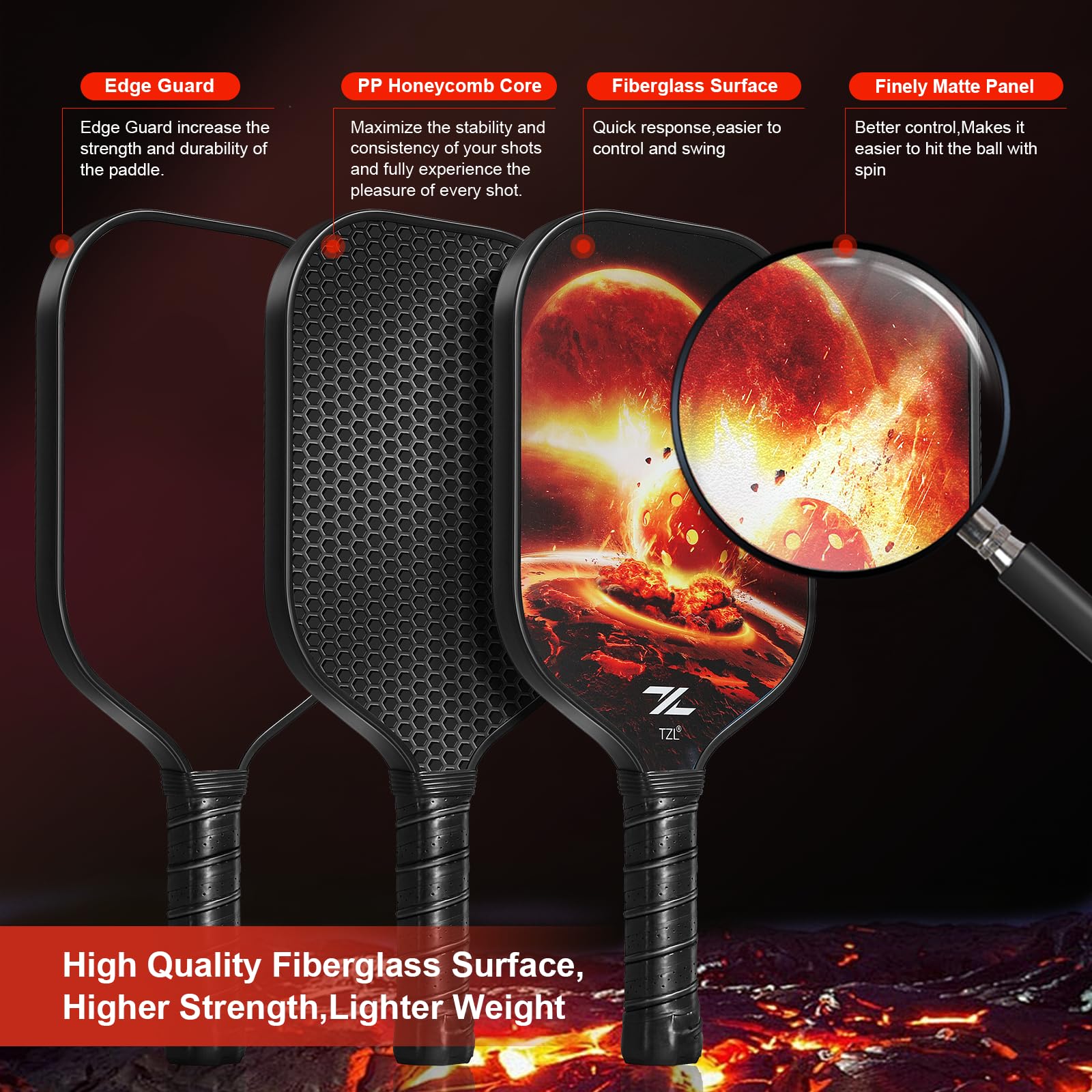 Pickleball Paddles,Pickleball Paddle Set with 2 Premium Fiberglass Paddles, 4 Pickleball Balls & Carry Bag, Durable Pickleball Racket Set for Men, Women & Kids (Ice and Fire)