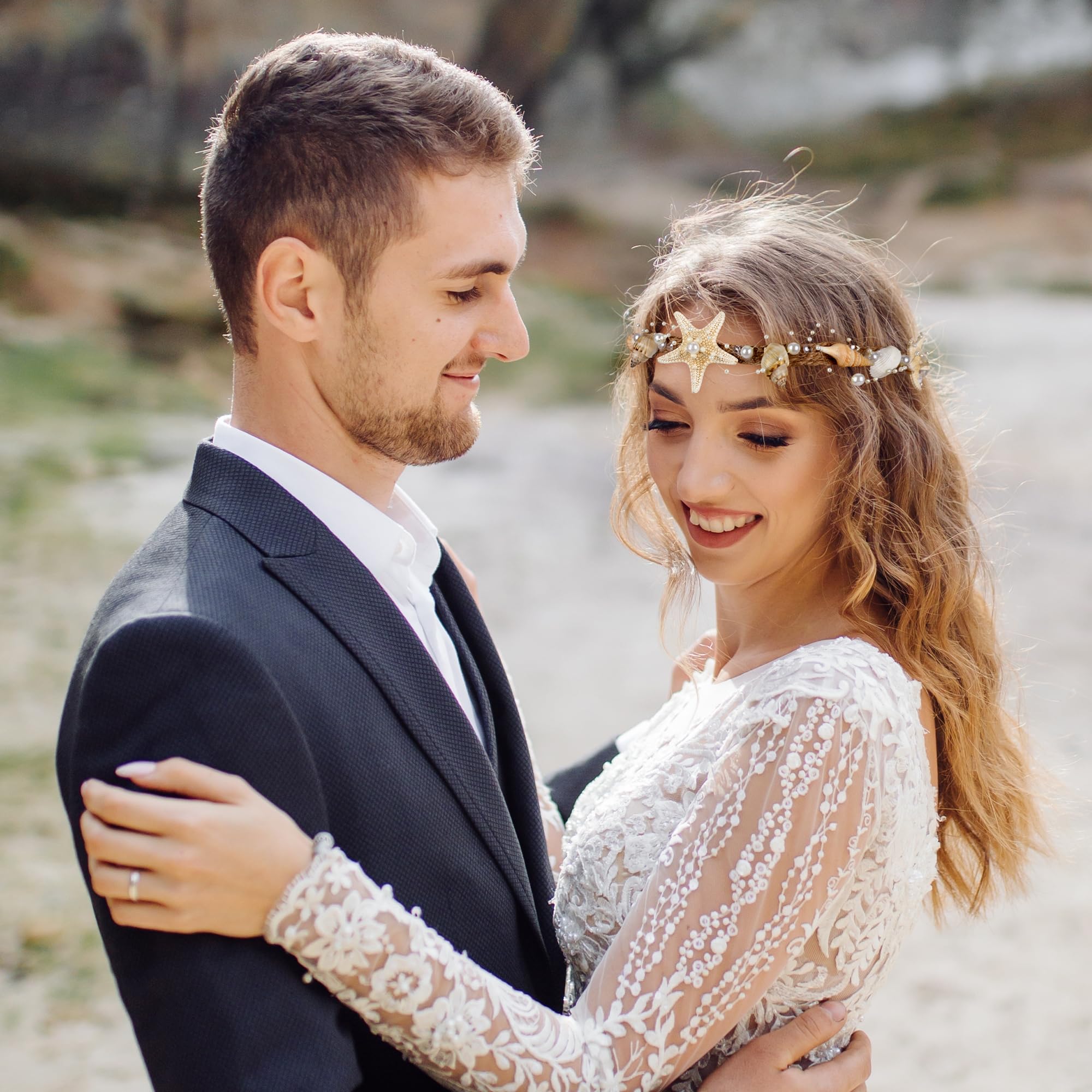 PartyforU Seashell Bridal Headband Starfish Headpiece - Handmade Mermaid Conch Pearl Braid Shell Hair Accessories Beach Wedding - Image 3