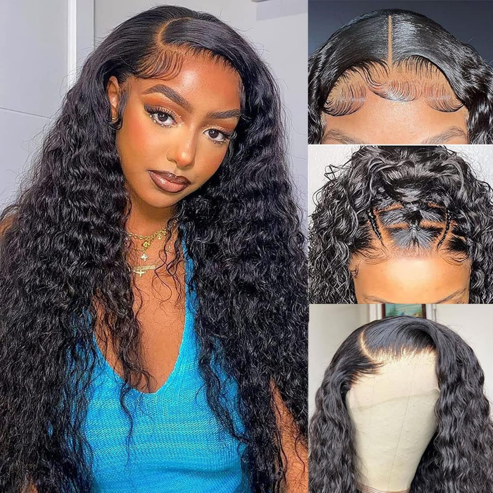 24 Inch 5x5 Lace Front Wigs Human Hair Pre Plucked 150% Density Water Wave Glueless Lace Frontal Wigs Human Hair for Women 5x5 Brazilian Virgin HD