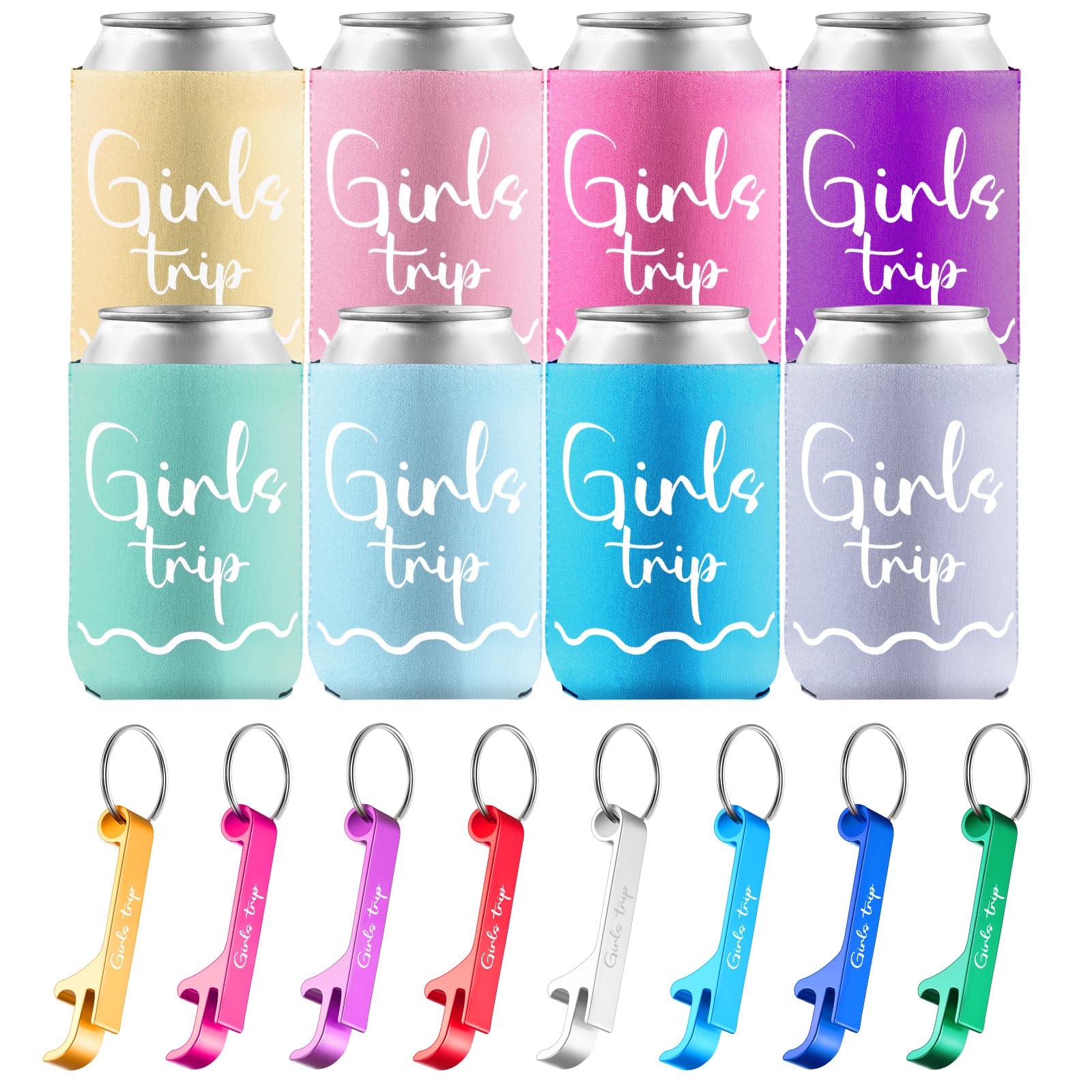 Otuuz 16 Pcs Women Trip Gifts Favors Beer Bottle Cup Sleeves and Bottle Opener Keychain 2026 Weekend Trip Gifts for Women Sister Auntie Friend Getaway
