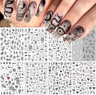 Snake Nail Art Stickers Decals Black Skull Goth Nail Decals Nail Art Supplies 3D Gothic Punk Horror Nail Stickers Designer...