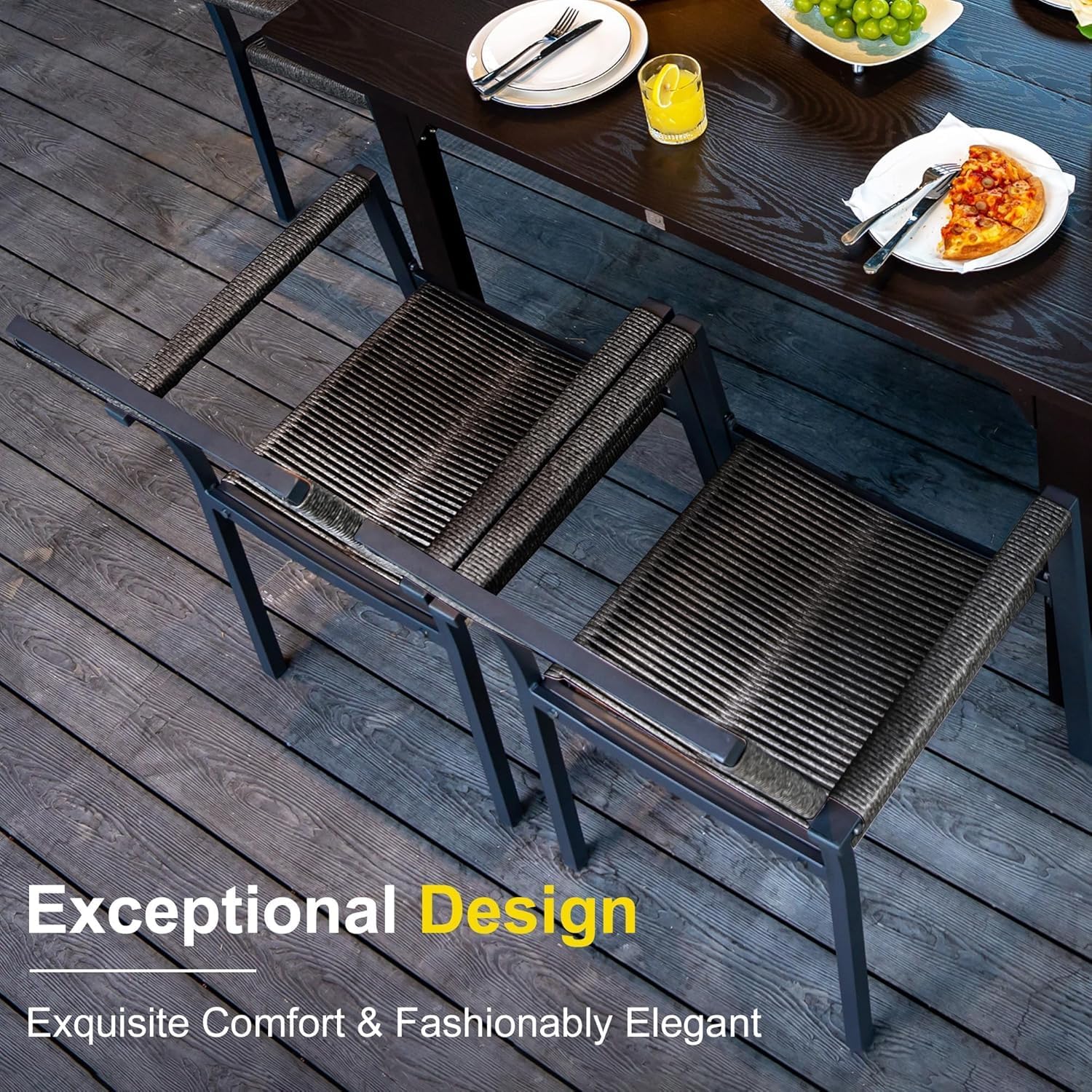 Sundale Outdoor Patio Dining Chairs Set of 4, Wicker Patio Chairs with Metal Frame and Cushions, All Weather Stackale Outdoor Chairs for Patio, Deck, Porch, Yard (Dark Grey)