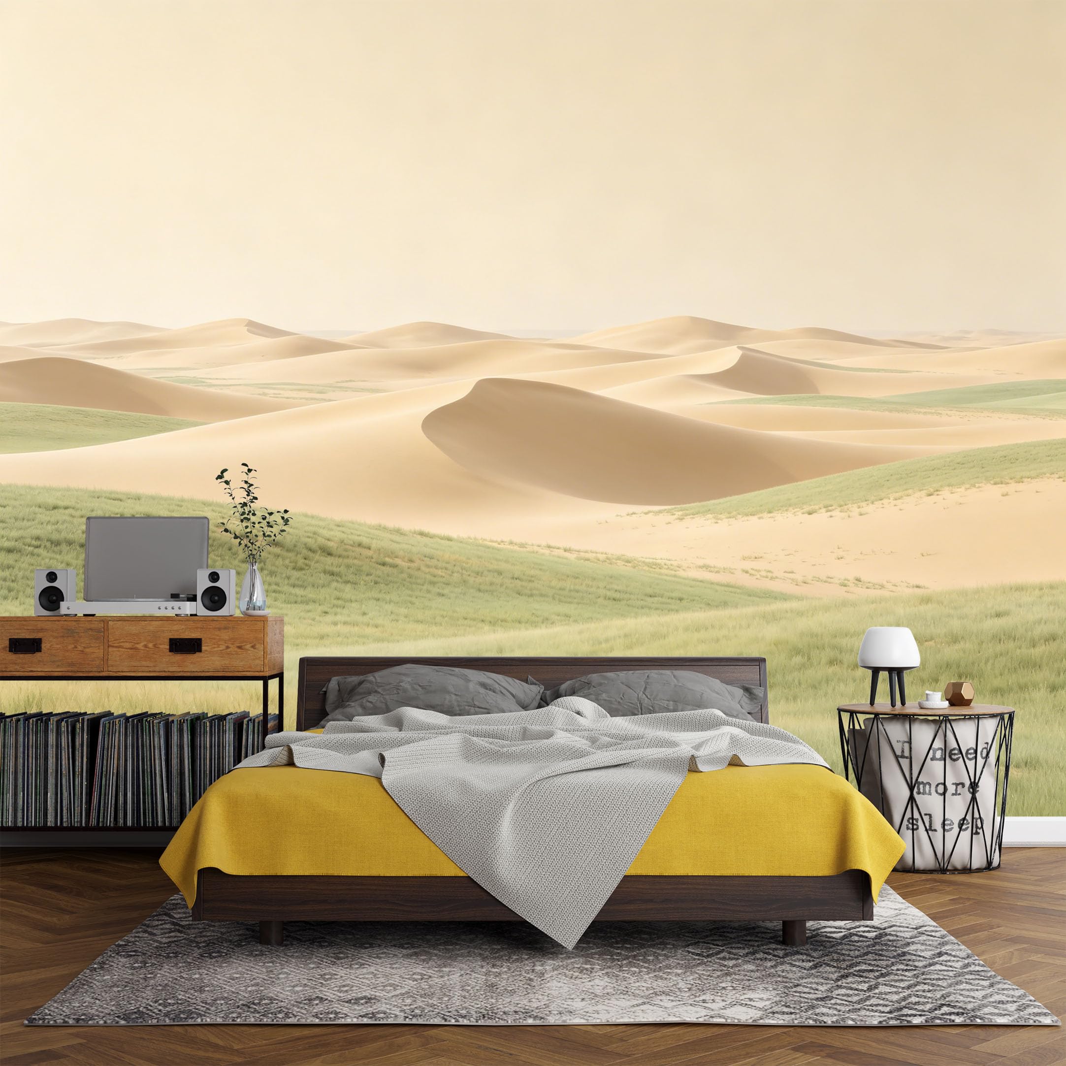 Custom Size Wall Mural， Landscape Desert Sand Dunes Grasses Horizon Minimalist， SelfAdhesive Art Prints wall Fabric (No PVC) Removable Wallpaper Living Room Decor