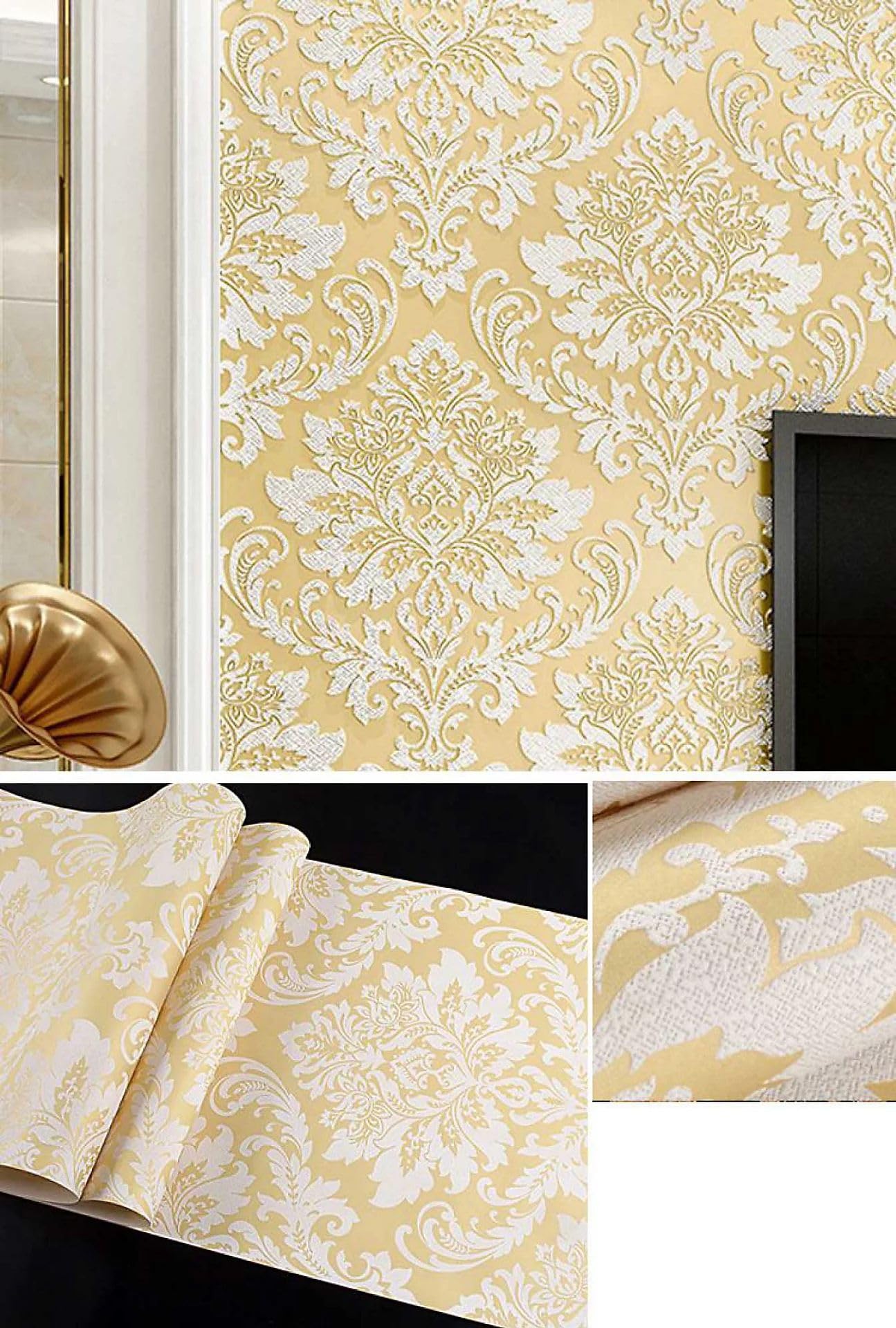 Wallpaper Empire Cream Gold Wpe® Cream & Gold Textured Damask Wallpaper – Elegant Shimmer Finish – Paste The Wall – Washable & Easy To Hang – 9.5M X 0.53M Roll 6030-5