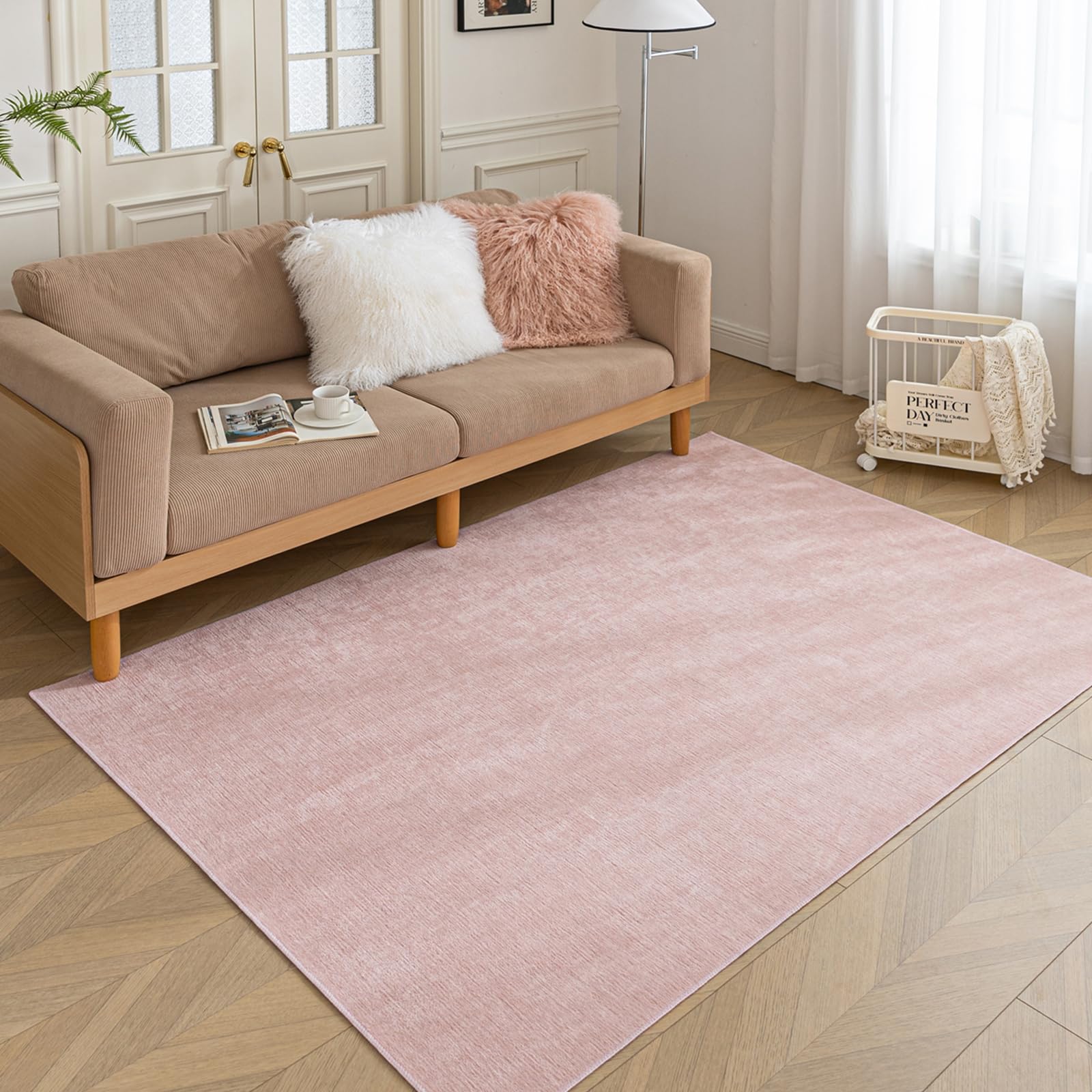 Kurzflor Tapis Rosa-60x120cm, Tapis Lavable Salon, Moquette Antidérapant Chambre à Coucher, Tapi Mince Salon, Chenille Moquette Doux pour Enfants Küchen(Rosa)