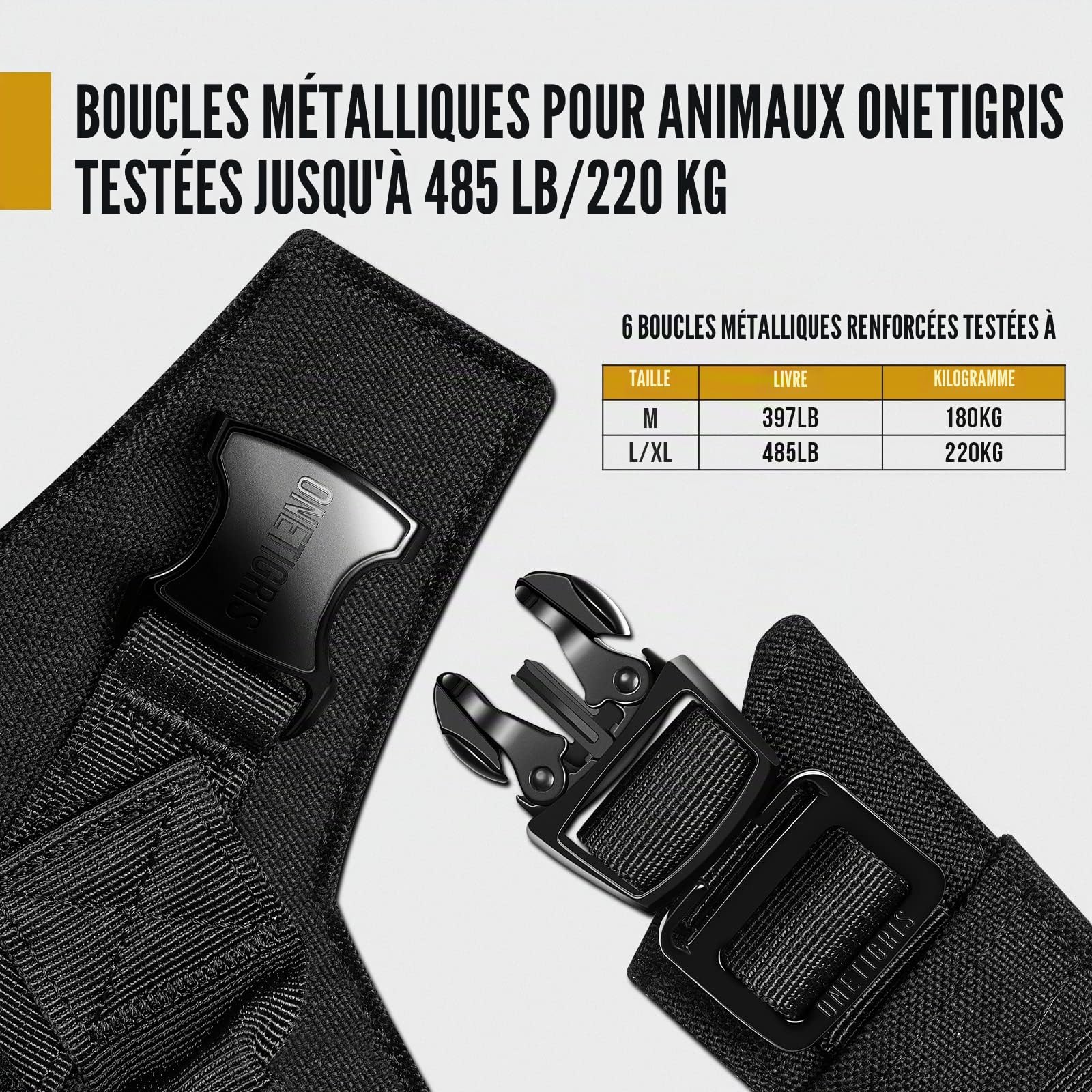 OneTigris X-Armor Harnais Tactique pour Chien entièrement en métal avec Velcro réfléchissant - Style Militaire réglable, Facile à Enfiler, pour la Marche, la randonnée, Le Dressage (Noir, Taille M)