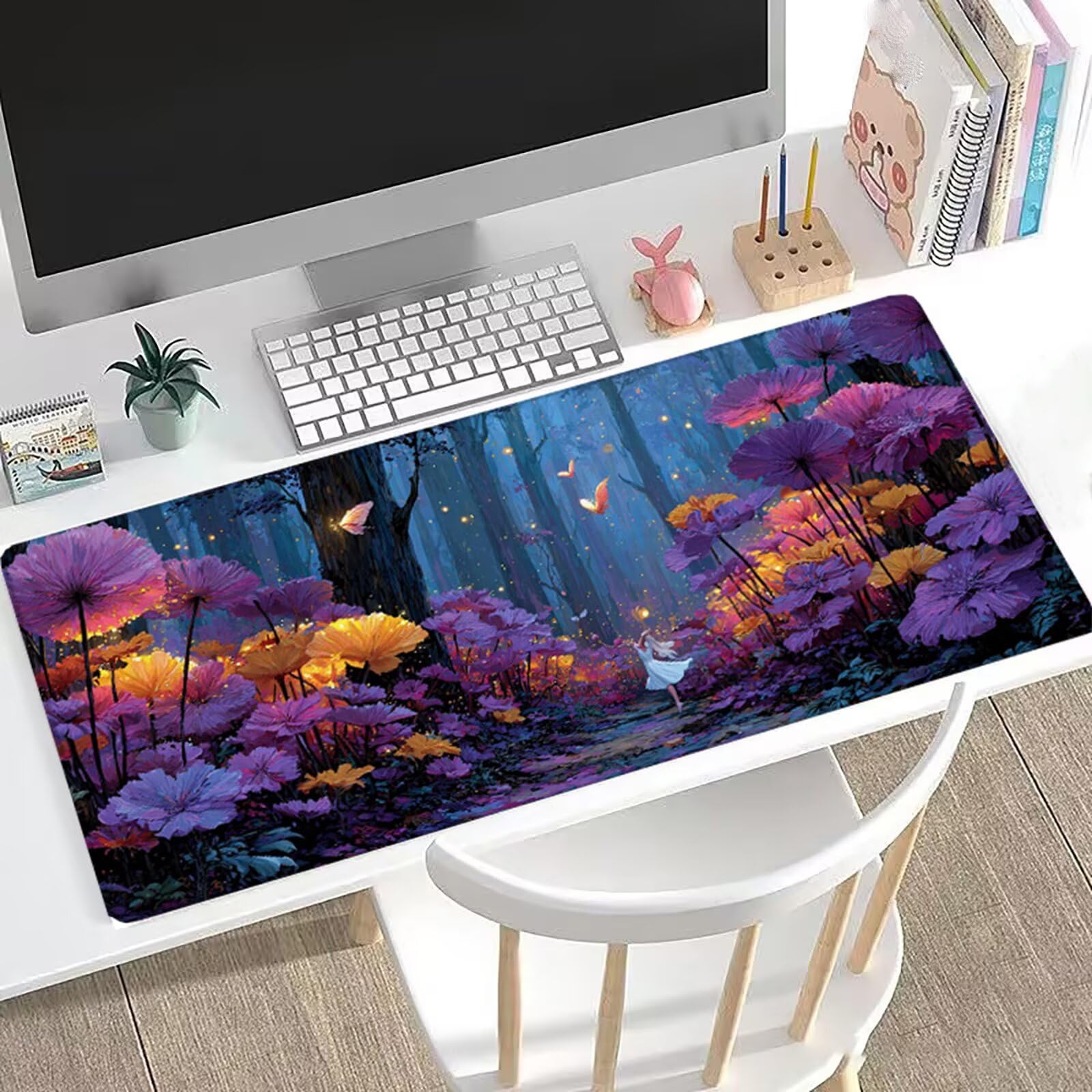 XXL Tappetino Mouse 1500x800 mm Gaming Foresta Sottomano Scrivania Ufficio, Fiore Mousepad Antiscivolo con Base Stabile, Tappeto per Mouse e Tastiera, Accessori Scrivania Gaming, Lavoro, PC H0-1065