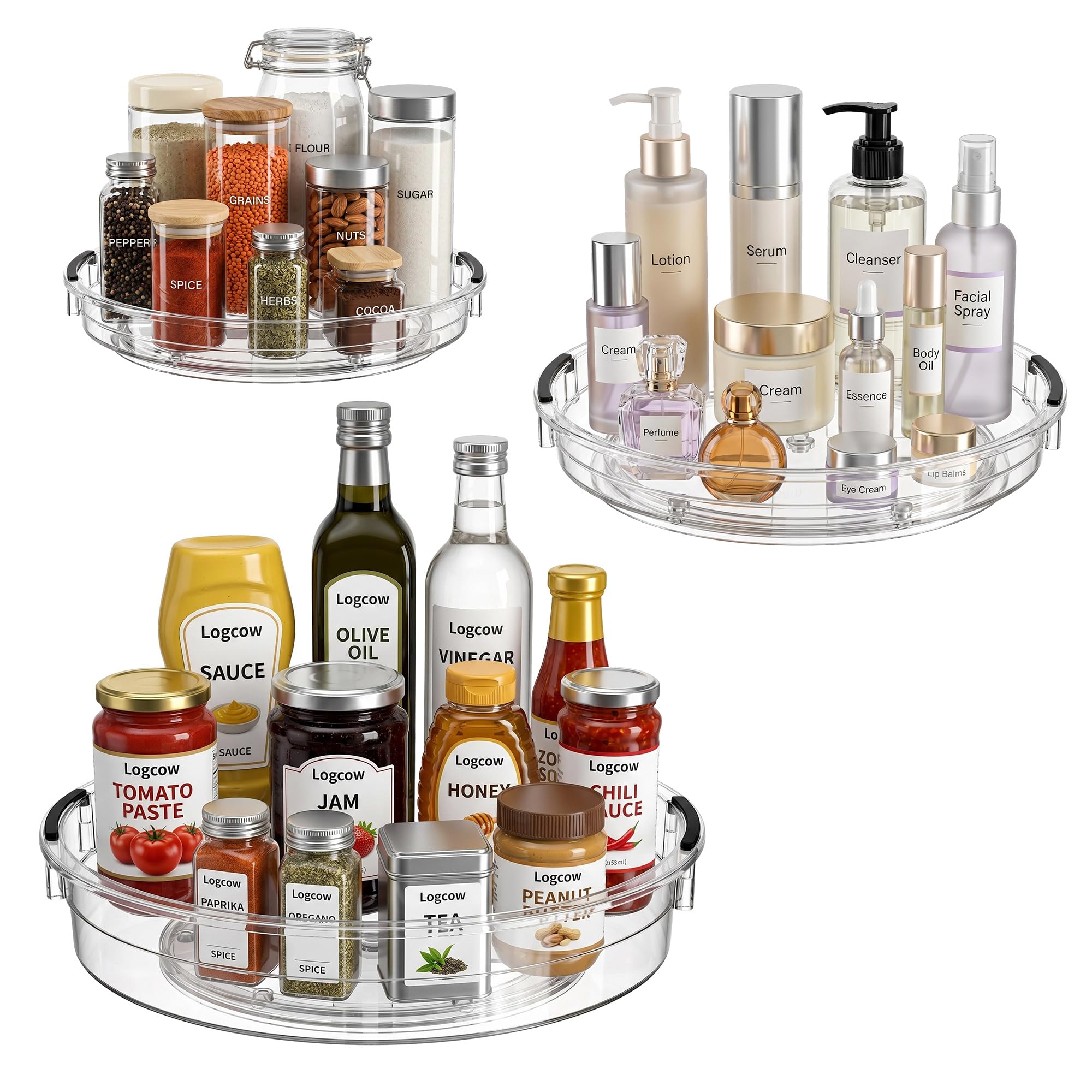 Logcow 3 Pack Lazy Susan Turntable Organisers, 23.5 cm, 27 cm and 30 cm