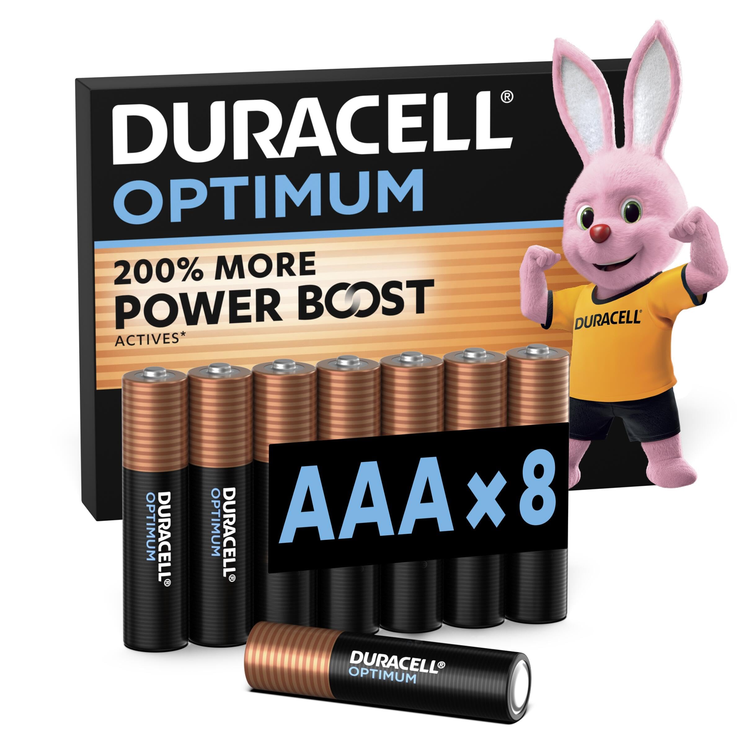 DURACELL Optimum AAA-batterijen, 8 Stuks​, Alkalinebatterijen 1,5V – 200% meer Power Boost-ingrediënten – Geschikt Voor Moderne Apparaten – 100% Recyclebaar, 0% Plastic Verpakking – MX1500