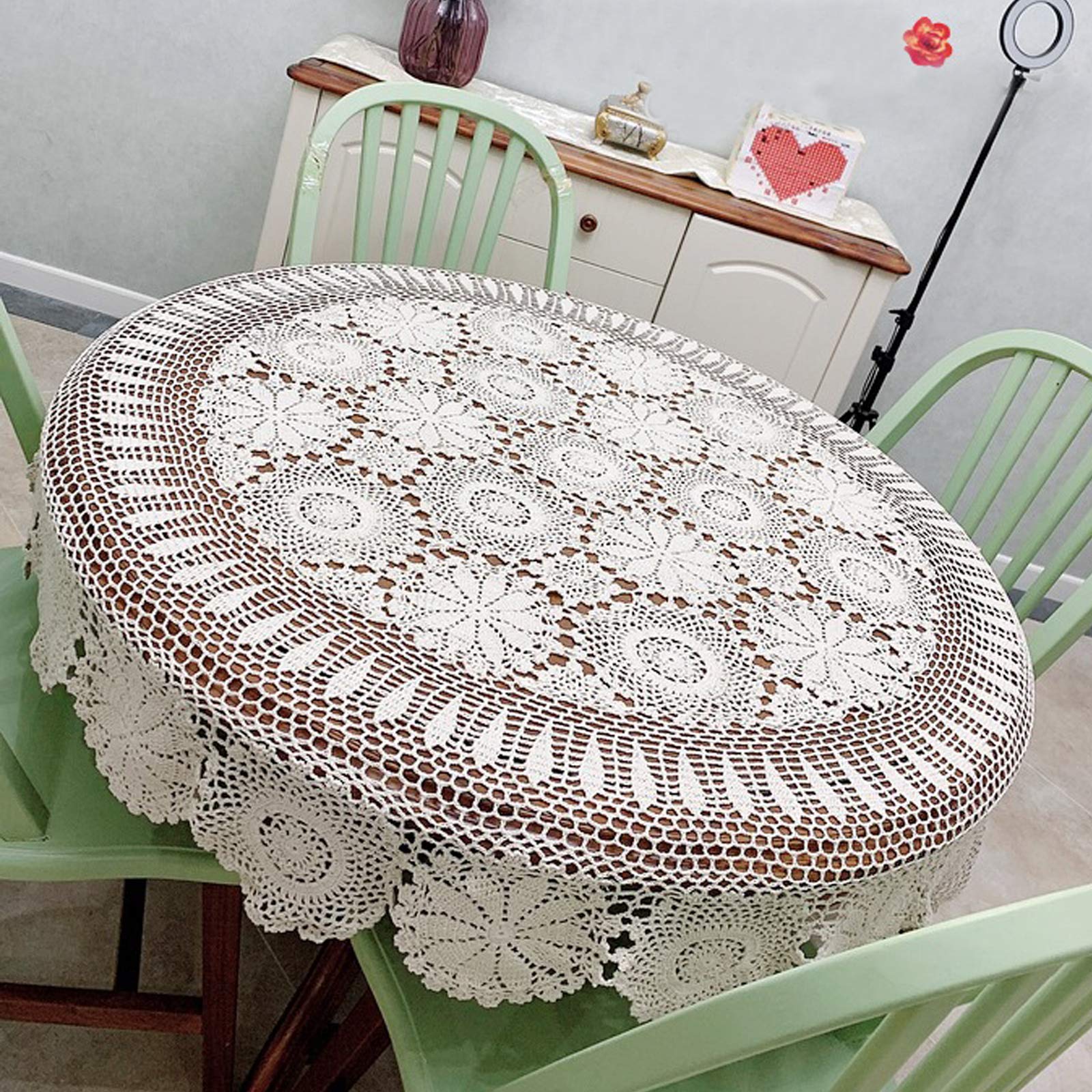 Nappe De Table En Dentelle Crochetée, Faite Main, 100% Coton, Motif Floral, Blanc