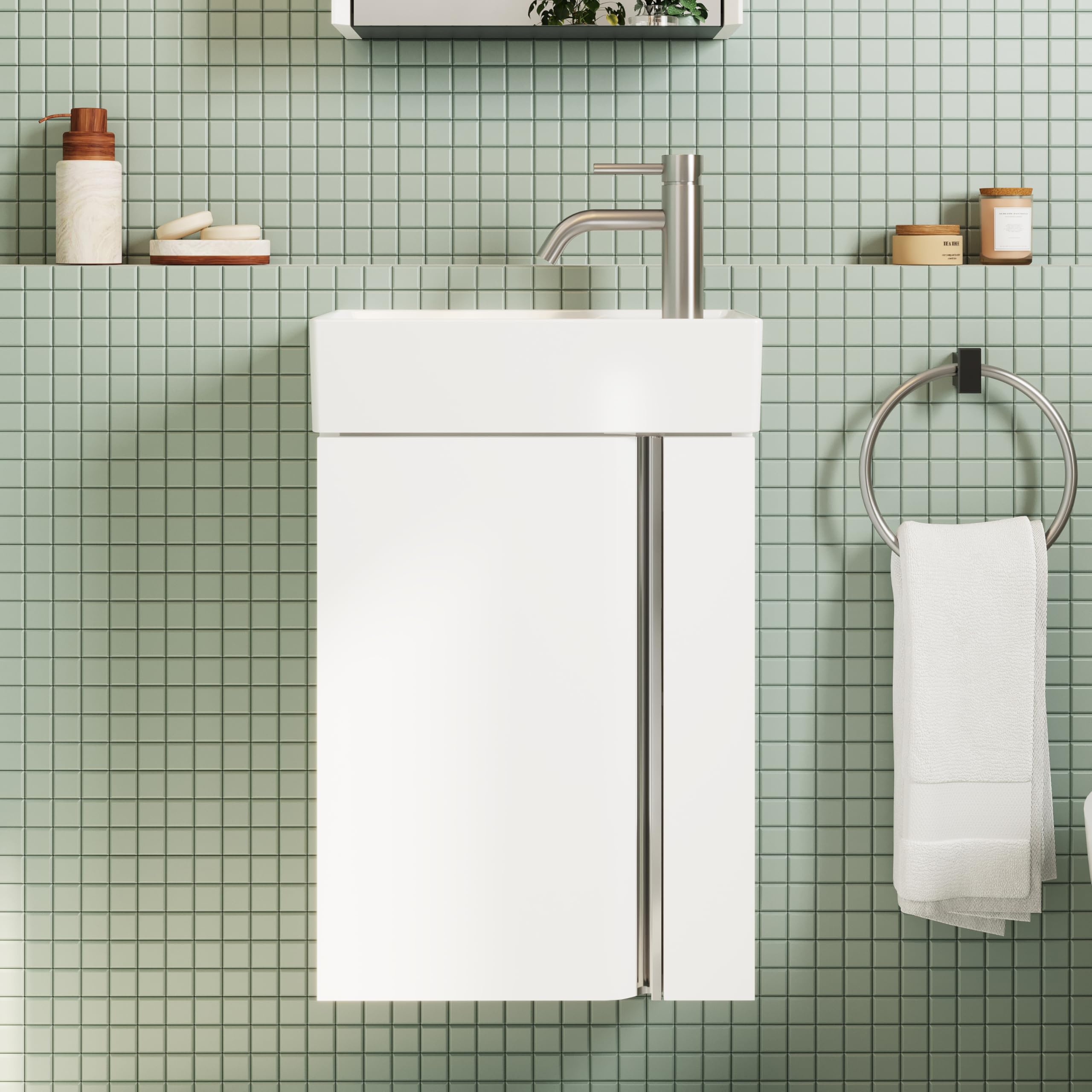 Mobiletto Da Bagno Con Lavabo Da 40 cm – Mobiletto Piccolo Con Contenitore Per Wc Ospiti, Salvaspazio, Bianco Opaco