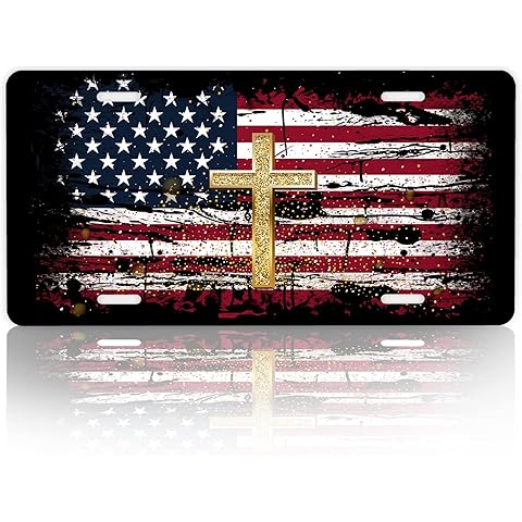 License Plate,American Flag Jesus Cross License Plates Decorative Car Front License...