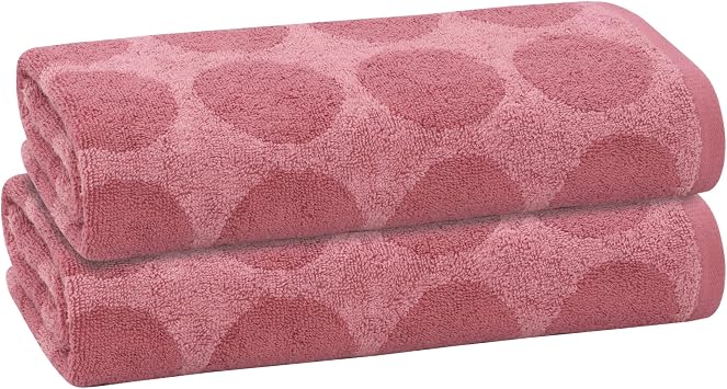 2 Pack Circles 100% Cotton Yarn Dyed Bath Sheet Towel, Rose-Burgundy, 32x64 Inches