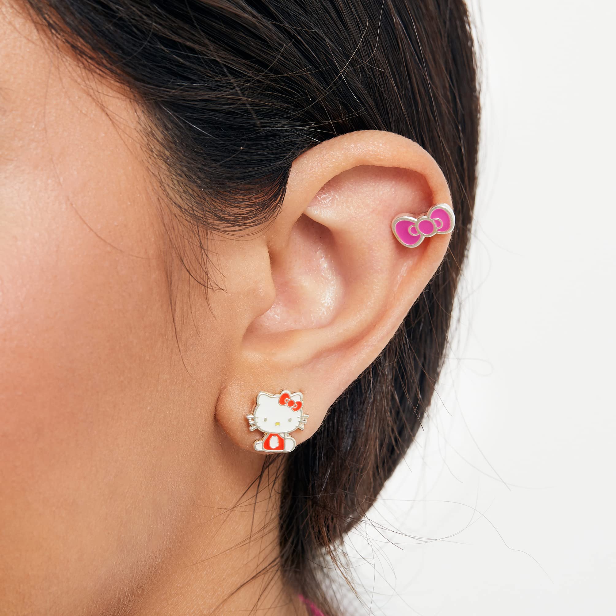 Hello Kitty Silver Plated Stud Earrings Set, 3 Pairs