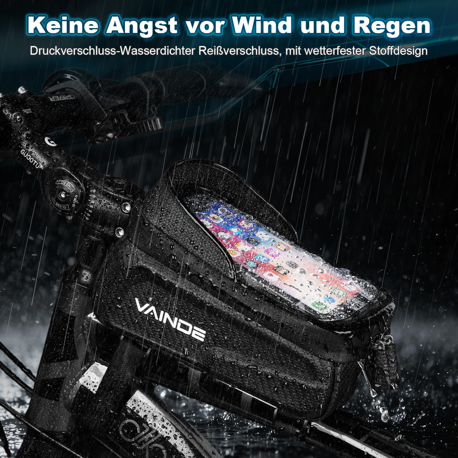 2er Set Fahrradtasche Rahmen, Rahmentasche Fahrrad, Lenkertasche Wasserabweisend Handytasche für Smartphone bis zu 6.8 Zoll mit TPU Sensitivem Touchscreen für Montainbikes, Rennrad, Ebikes.