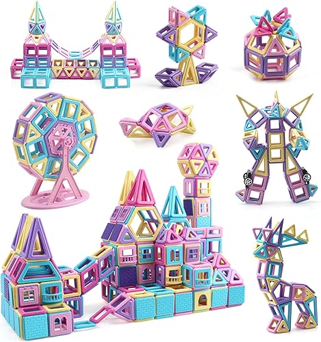 ASOK Azulejos magnéticos de construcción de castillo 3D, 160 piezas de bloques magnéticos educativos y de desarrollo para niños y niñas de 3, 4, 5,