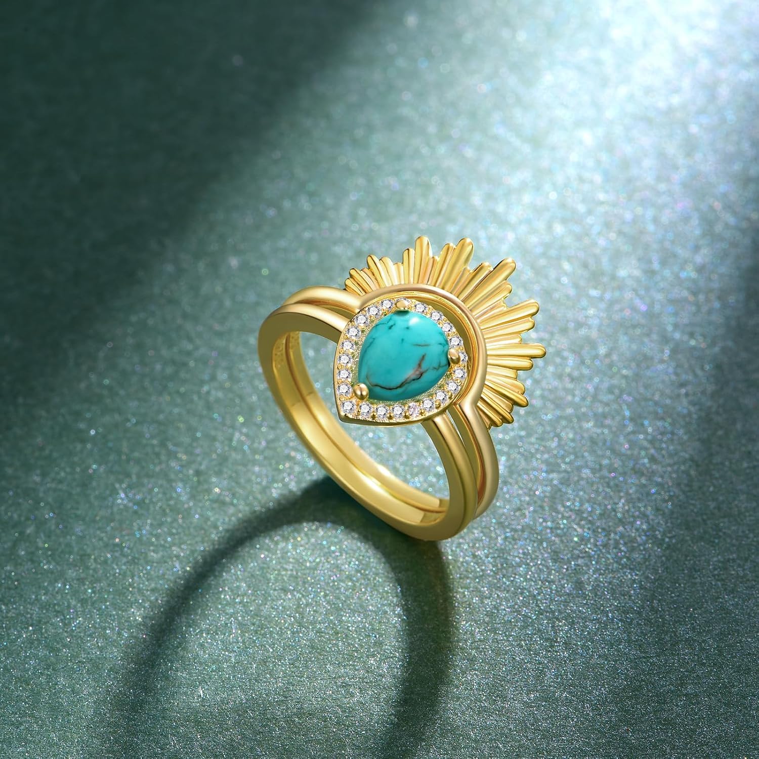 Genuine Sun Turquoise Rings for Women 925 Sterling Silver Turquoise Stacking Ring Set Vintage Western Stacking Wedding Ring Real Turquoise Jewelry for Women