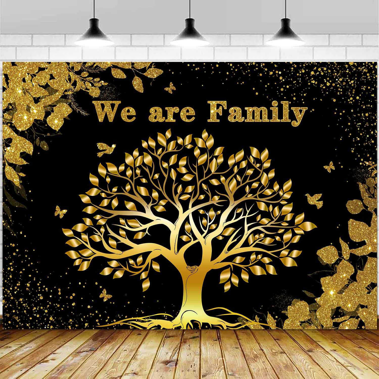 Ayayiya Family Reunion Backdrop Black Gold We are Family Tree Welcome to Our Family Members Party Decorations Relative Family Gathering Party Banner