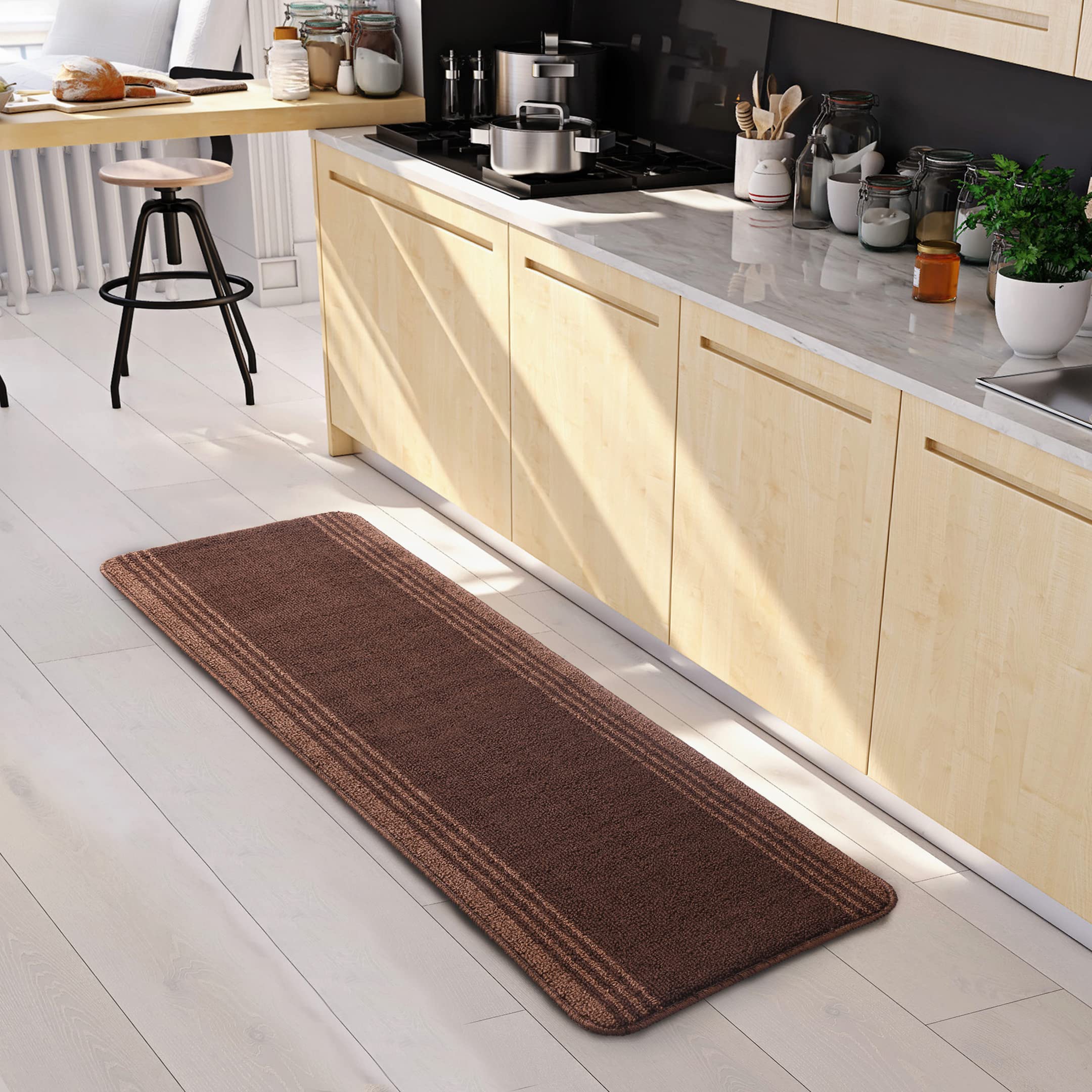 Saral Home Rectangular Striped Soft PP Yarn Durable & Washable Multipurpose Runner for Home/Kitchen/Living Area/Lobby/Office Entrance with Anti Skid Backing | Quick-Drying Mats (Brown, 40 X 120 Cm)