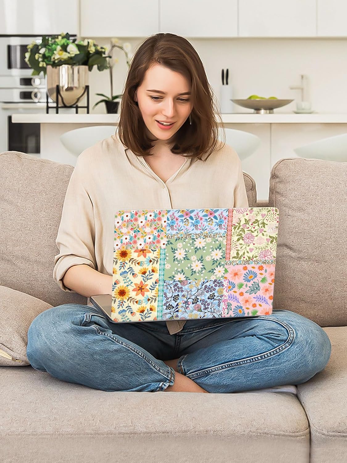 Seorsok Compatible with MacBook Air 13 Inch Case 2022 2021 2020-2018 Release A1932 A2179 M1 A2337 Touch ID,Colorful Blooming Flower Plastic Hard Shell Case with Keyboard Cover,Pink Floral - Image 7