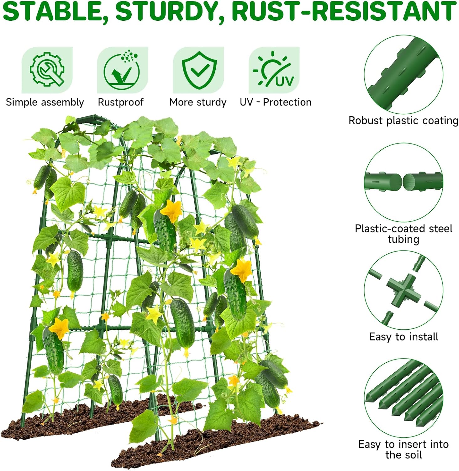 Cucumber Trellis for Raised Bed, U-Shape Garden Trellis for Climbing Plants Outdoor, Metal Arch Trellis for Vegetables, Plant Support for Tomato, Pea, Zucchini(31.5" L×30" W×47.2" H-Small)