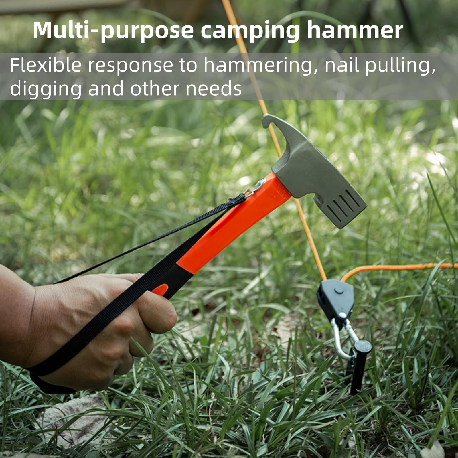 Marteau de camping, extracteur de piquets de tente en acier à haute teneur en carbone, 30,5 cm, multifonction, pour extérieur, piquet, orange