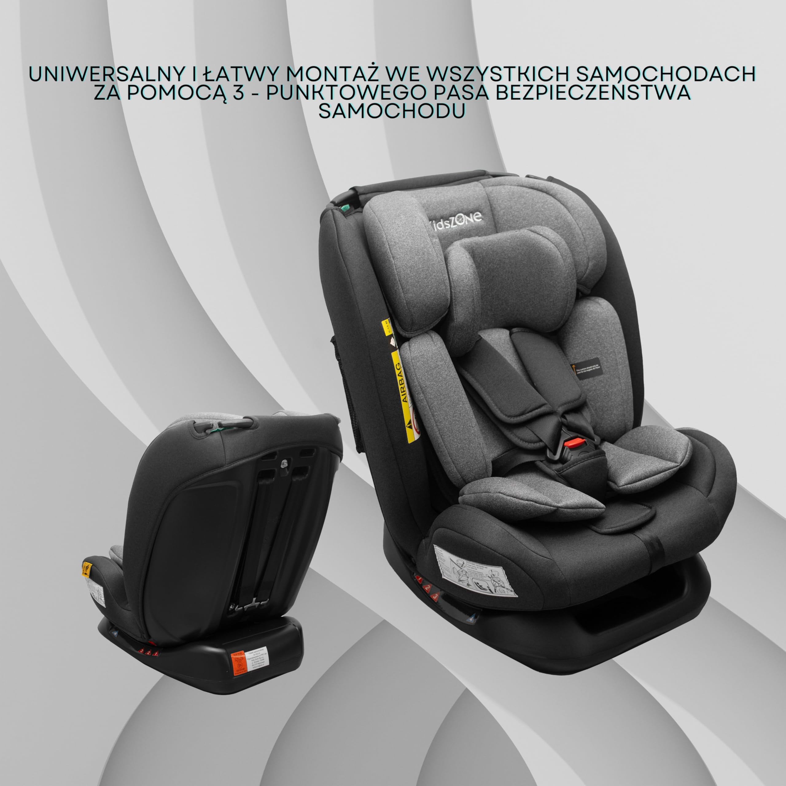 Foteliki Auto bez Isofix 0-36 kg i-Size (40-150 cm) - Fotelik Auto Grupa 0/1/2/3 - Regulowany w wysokości, Odchylany w 4 pozycjach