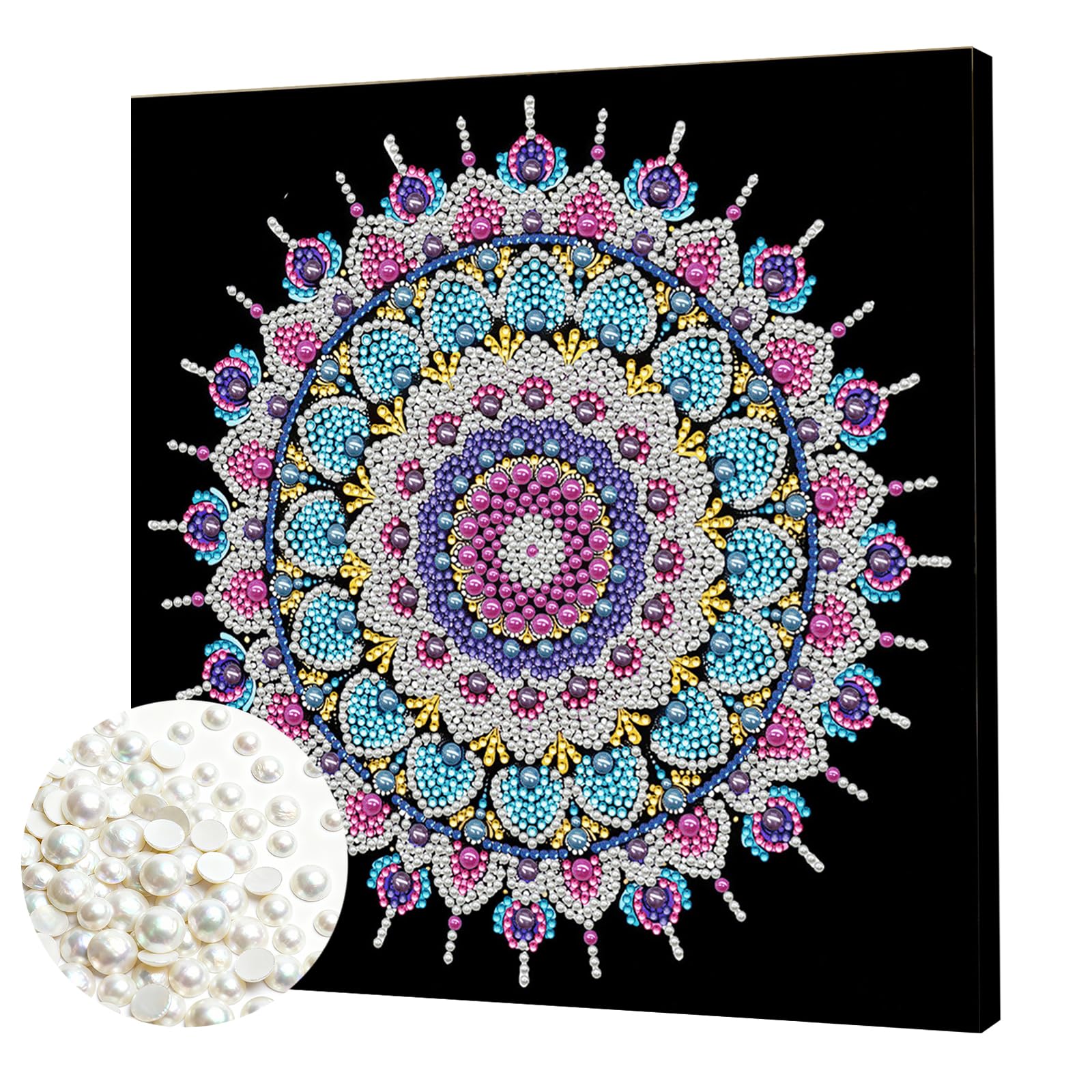 DIY Pearl Painting Kit with Wooden Frame,3D Plastic Pearl Gemstone Ocean Art Craft for Adults Beginners,Diamond Art Kits for Adults,Home Wall Decor Ready Gift for Women(Pastel Lace Mandala)(25*25cm)