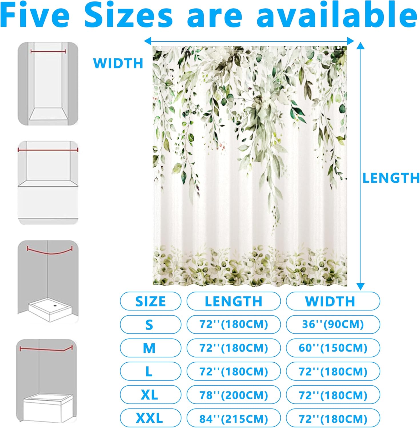 Sage Green Eucalyptus Leaves Shower Curtain for Bathroom:Aesthetic Art Watercolor Plant Shower Curtains Sets with Hooks,Waterproof Fabric Decor 72x78 inches.