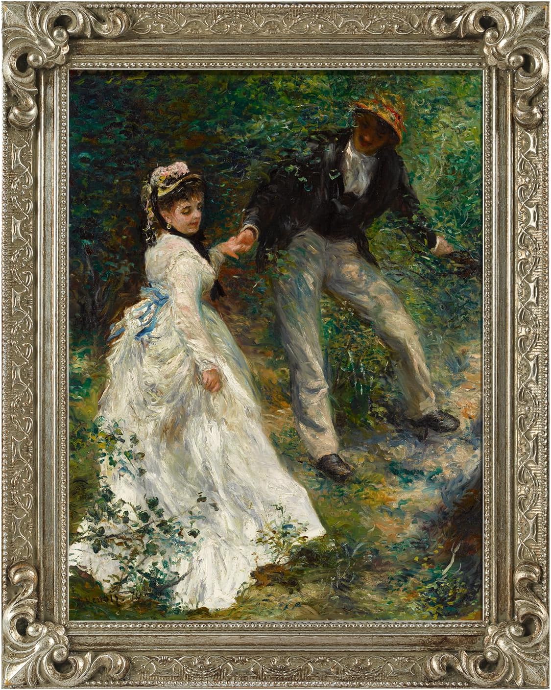 Antique Silver Frame for 12x16” Canvas Painting, 1.8” Wide Baroque Ornate Open Back Frame for Canvas Prints Pictures Portrait Landscape, No Back & Cover (Silver)