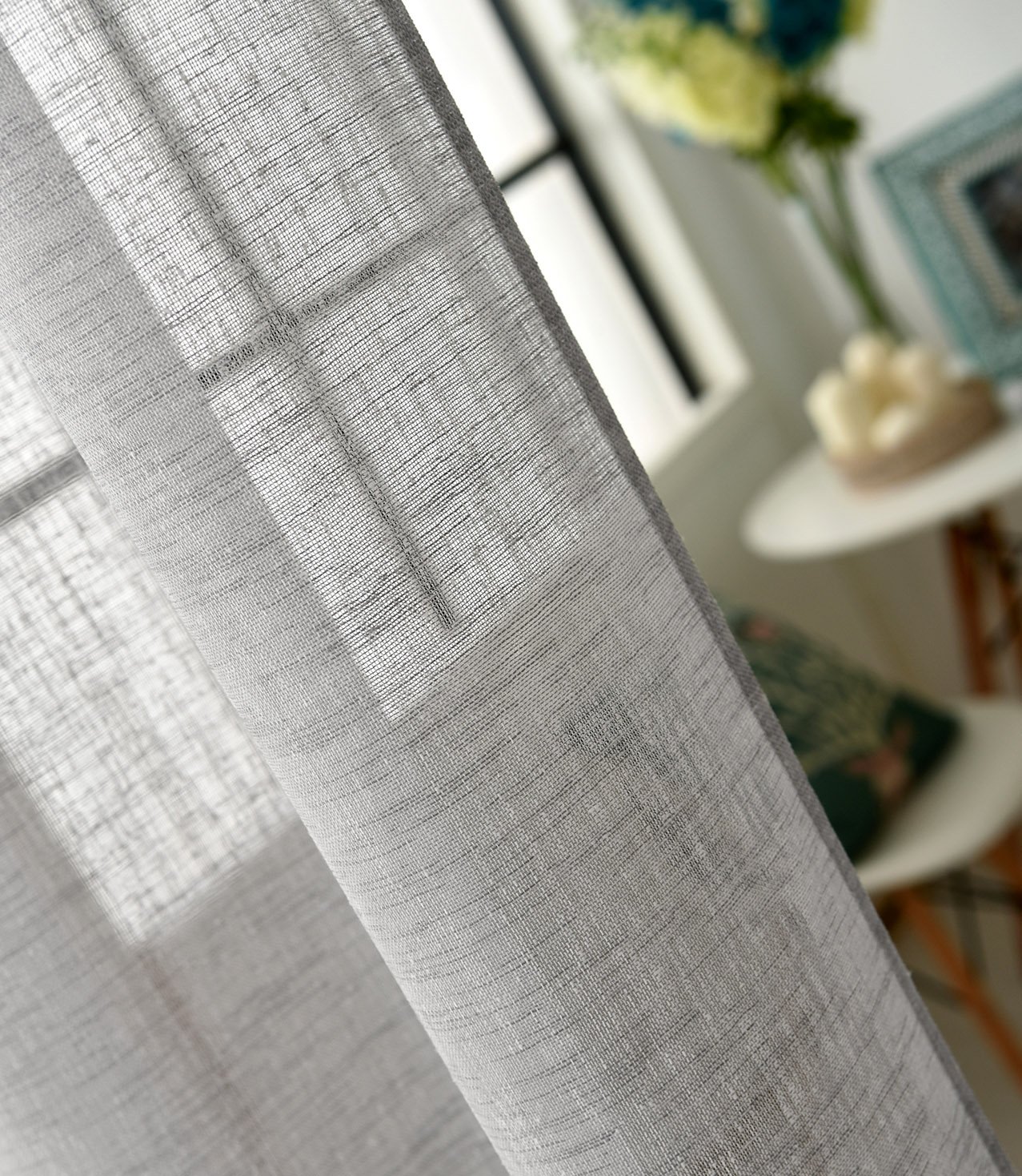 Laneetal Transparente Gardine mit Ösen, Ösenschal in Leinen-Optik, Dekoschal, Fensterschal für Schlafzimmer Kinderzimmer Küche, Vorhang Fenstervorhang Ösenvorhang, Hellgrau, 140x225 cm, 2 Stück