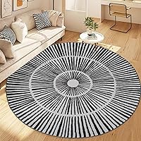 Vista 14 de Alfombra abstracta moderna de 5.2 pies, redonda, contemporánea, suave, azul, antideslizante, para dormitorio, sala de estar, dormitorio, vestidor