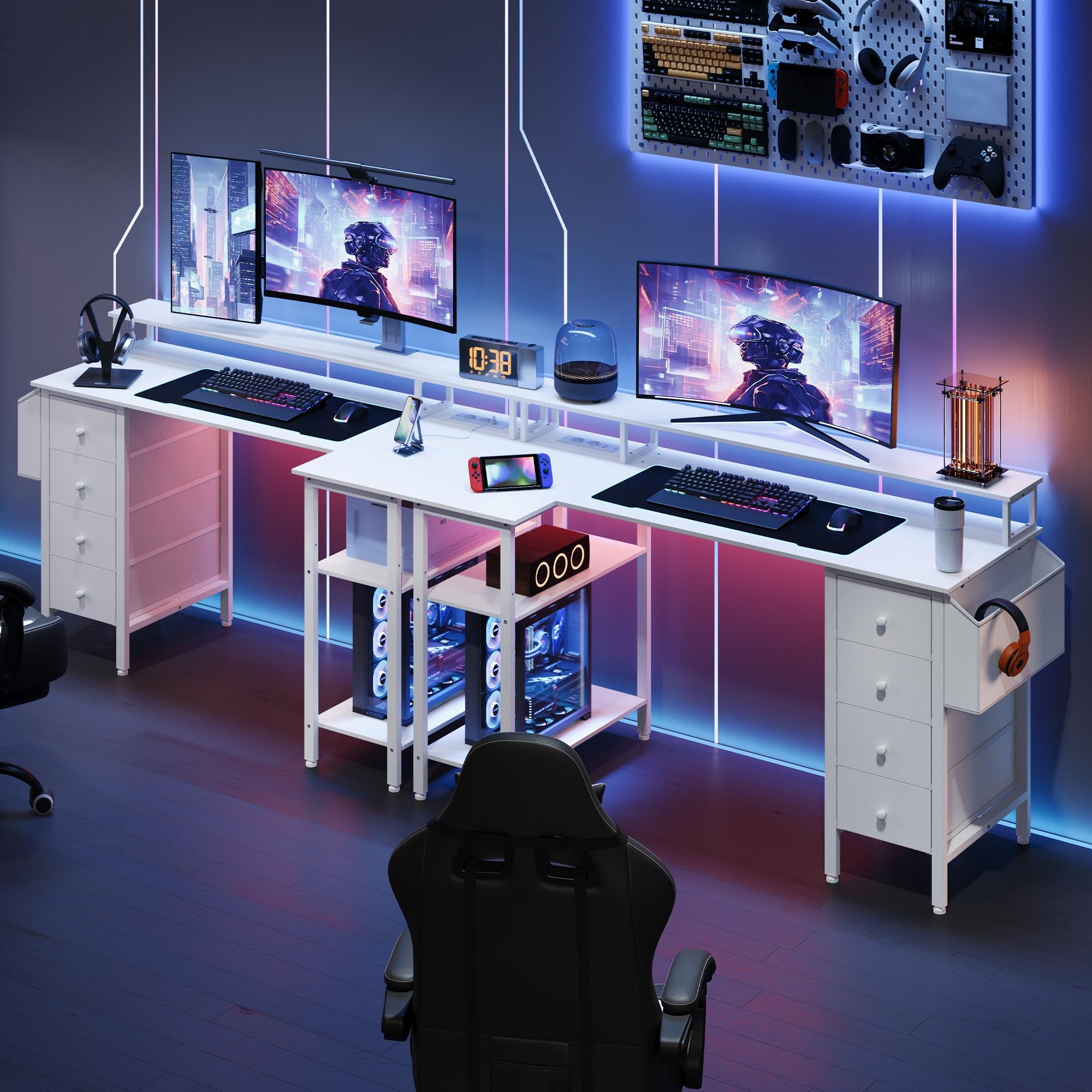 Abician Bureau d'angle Réversible, 140x68cm, avec Port De Charge USB, Blanc